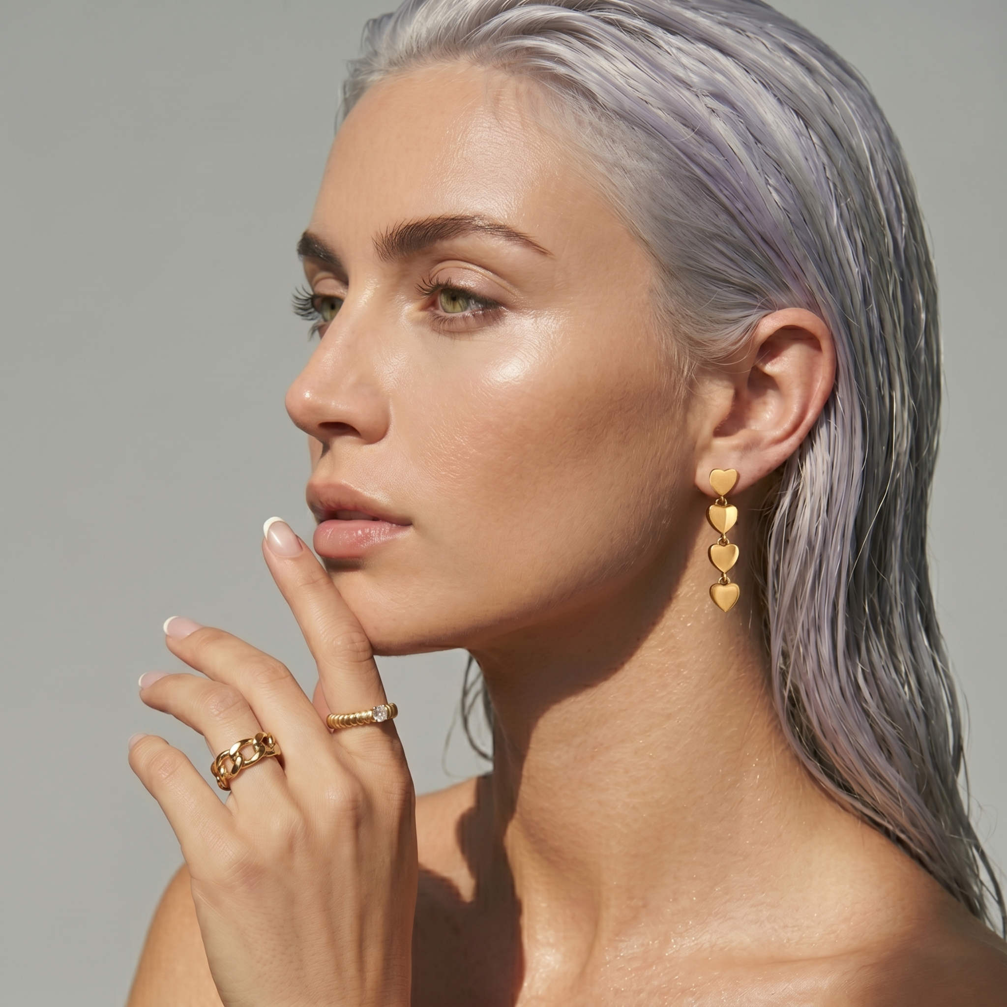 The amora earrings | gold triple heart drop earrings