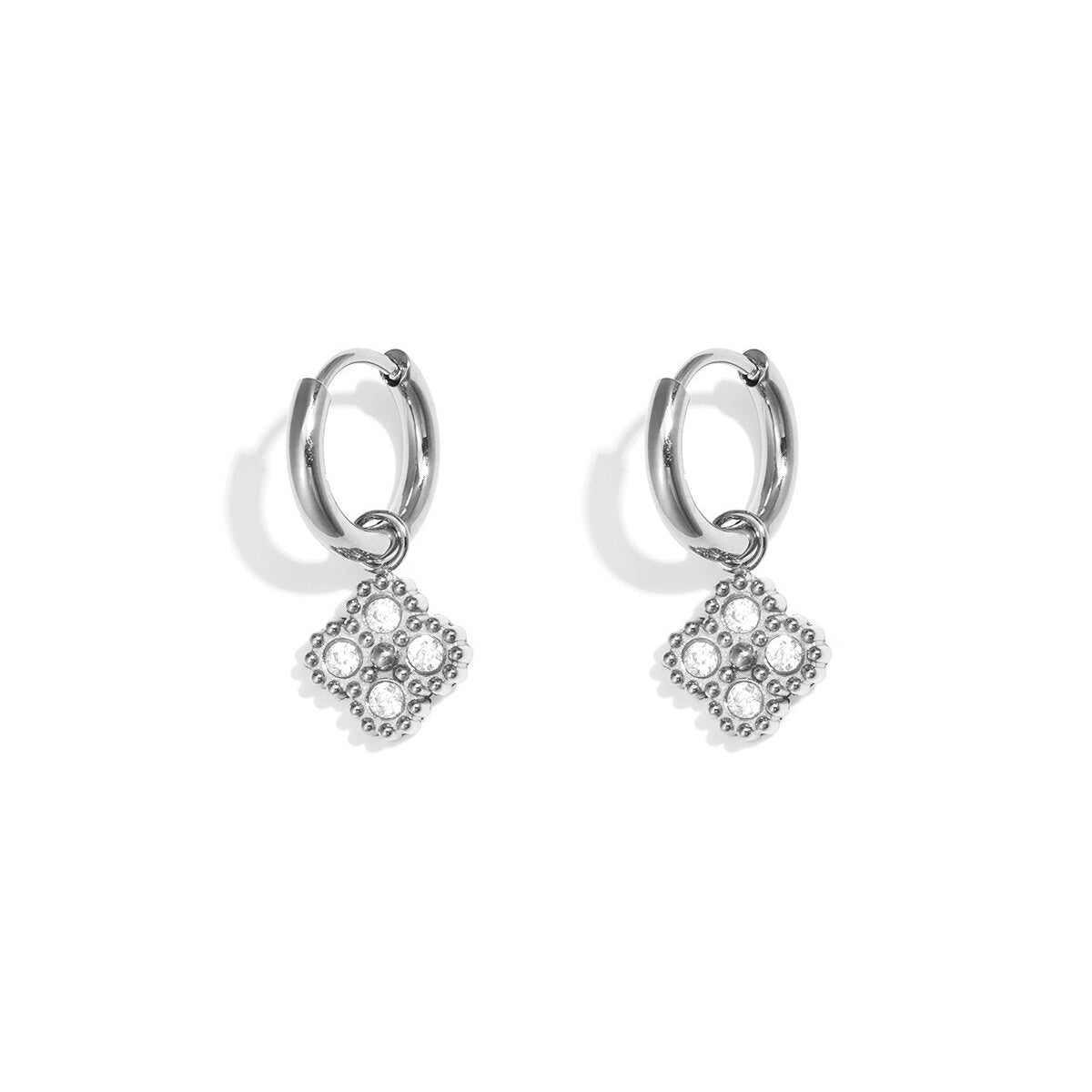 The Clover Hoop Earrings | Gold Crystal Clover Charm Huggie Hoops