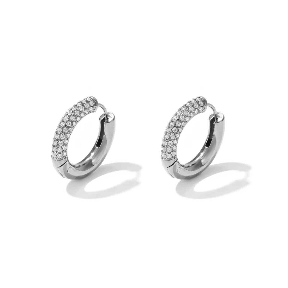 Elegant Rhinestone Hoop Earrings - Silver & Gold