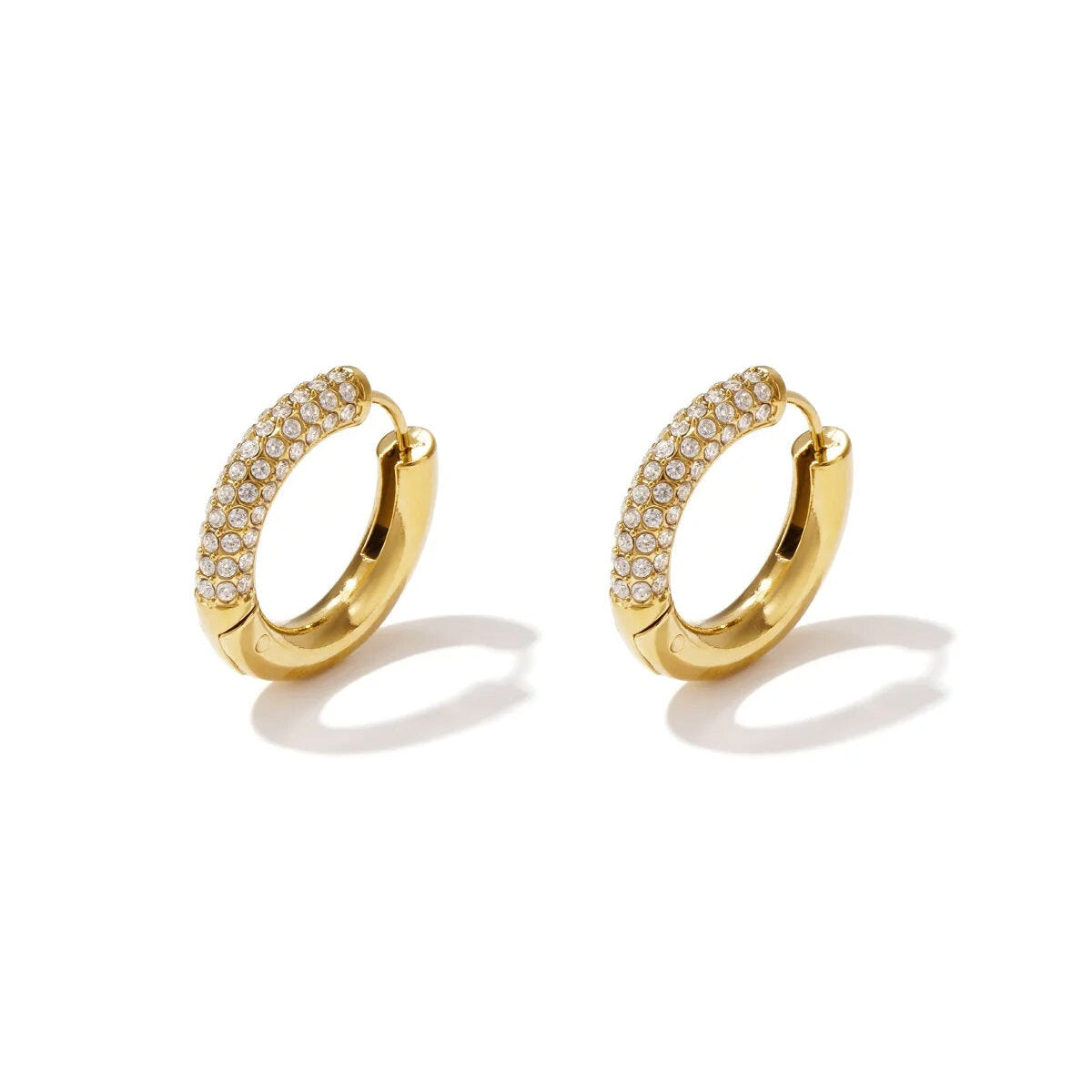 Elegant Rhinestone Hoop Earrings - Silver & Gold