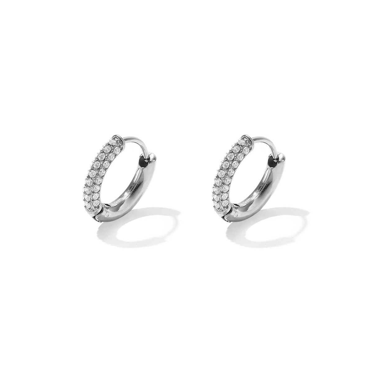 Elegant Rhinestone Hoop Earrings - Silver & Gold