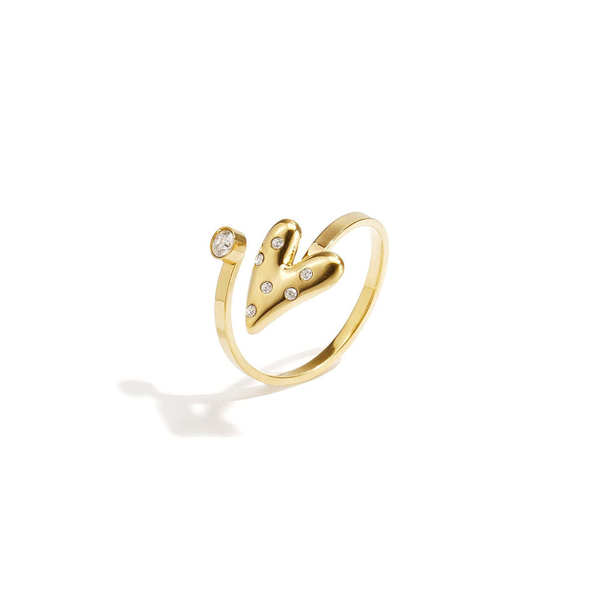 Elegant Adjustable Rhinestone Heart Ring - Silver & Gold