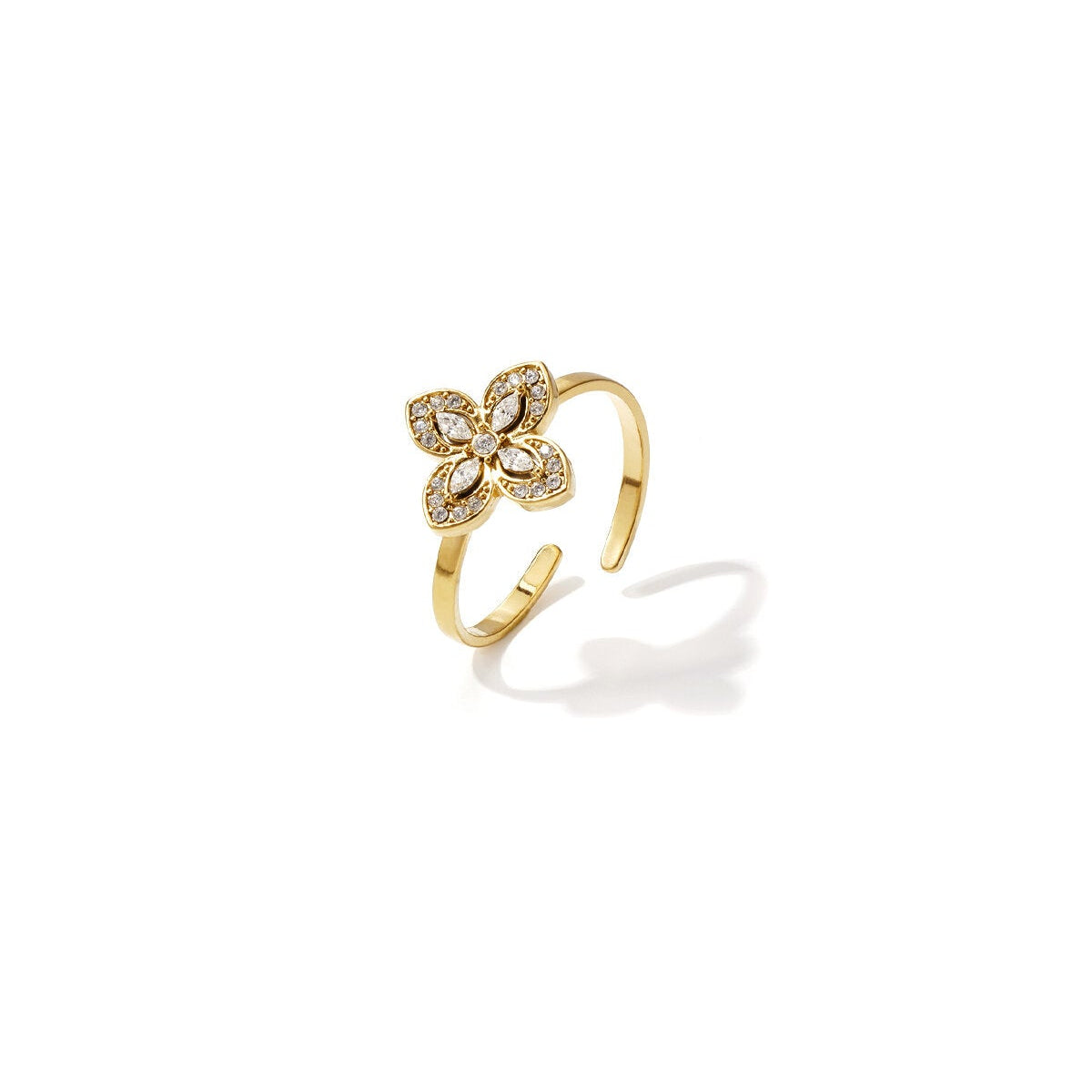 Adjustable gold color flower statement ring