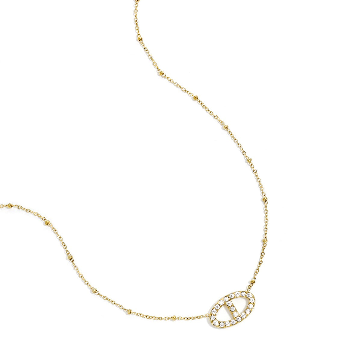 Necklace with decorated oval pendant