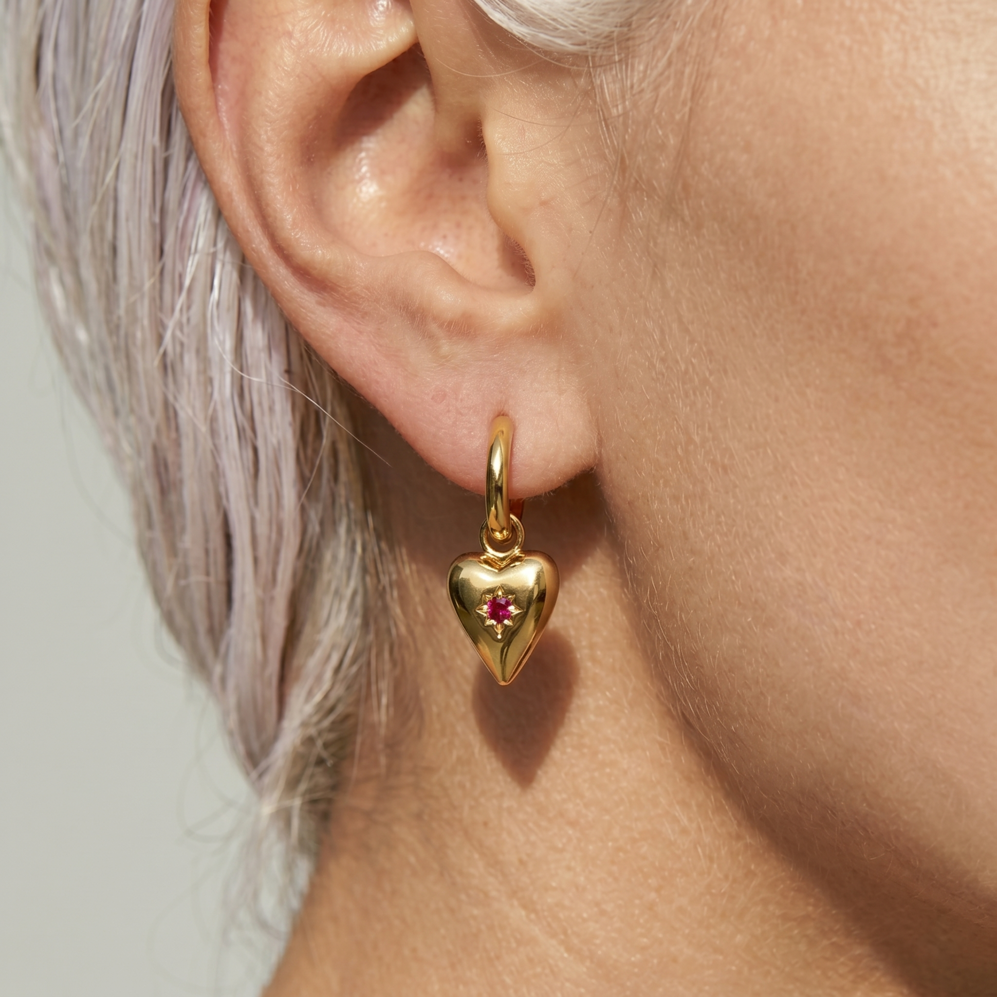 The Birthstone Earrings | Gold Heart Huggie Earrings