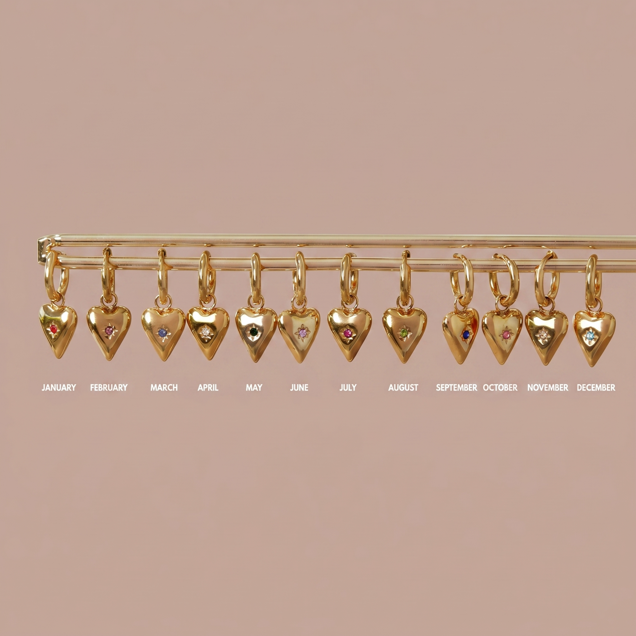 The Birthstone Earrings | Gold Heart Huggie Earrings