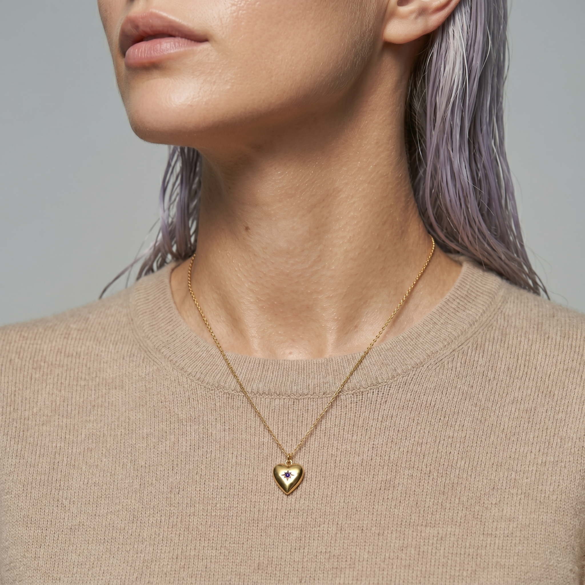 The Birthstone Necklace | Gold Puffy Heart Pendant Necklace