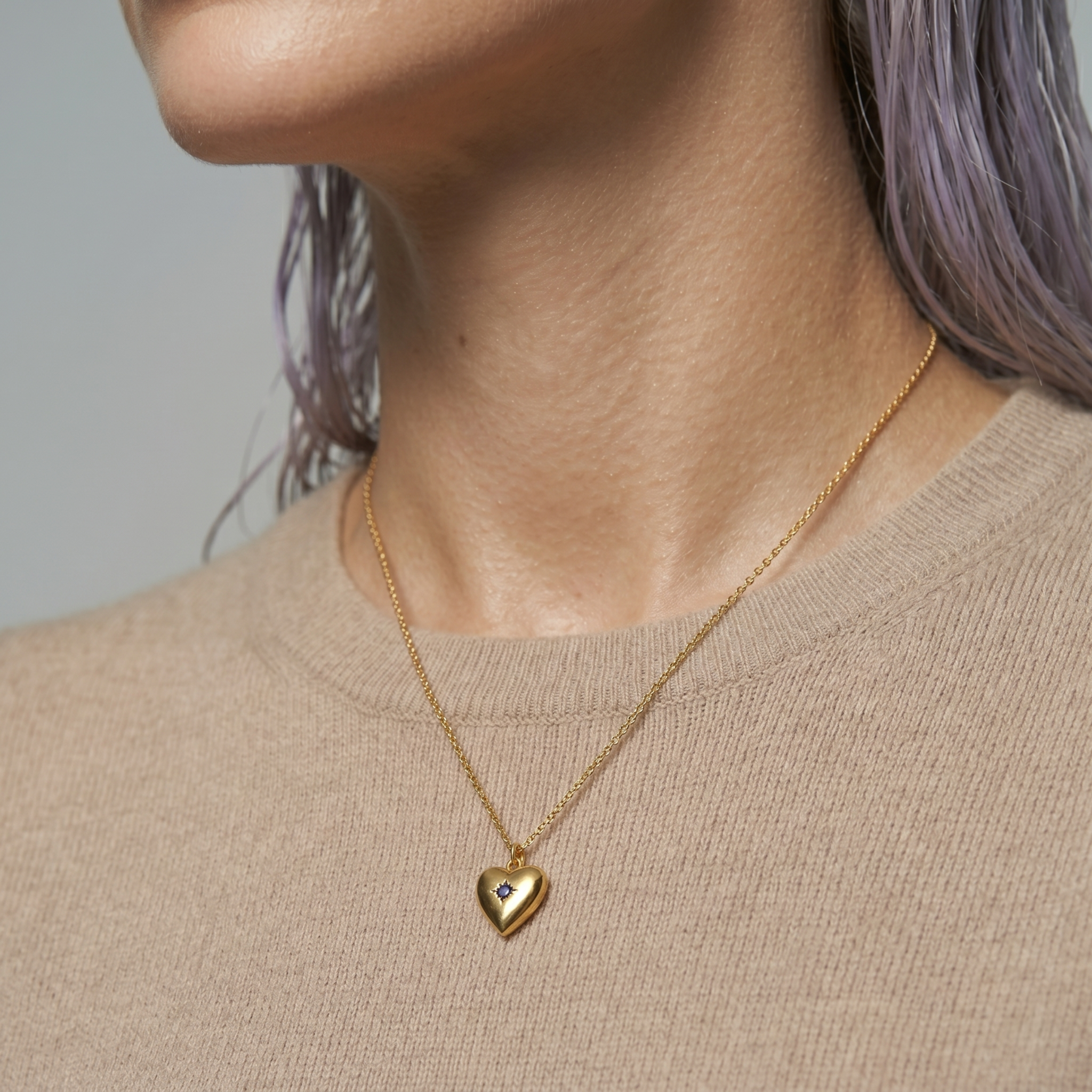 The Birthstone Necklace | Gold Puffy Heart Pendant Necklace