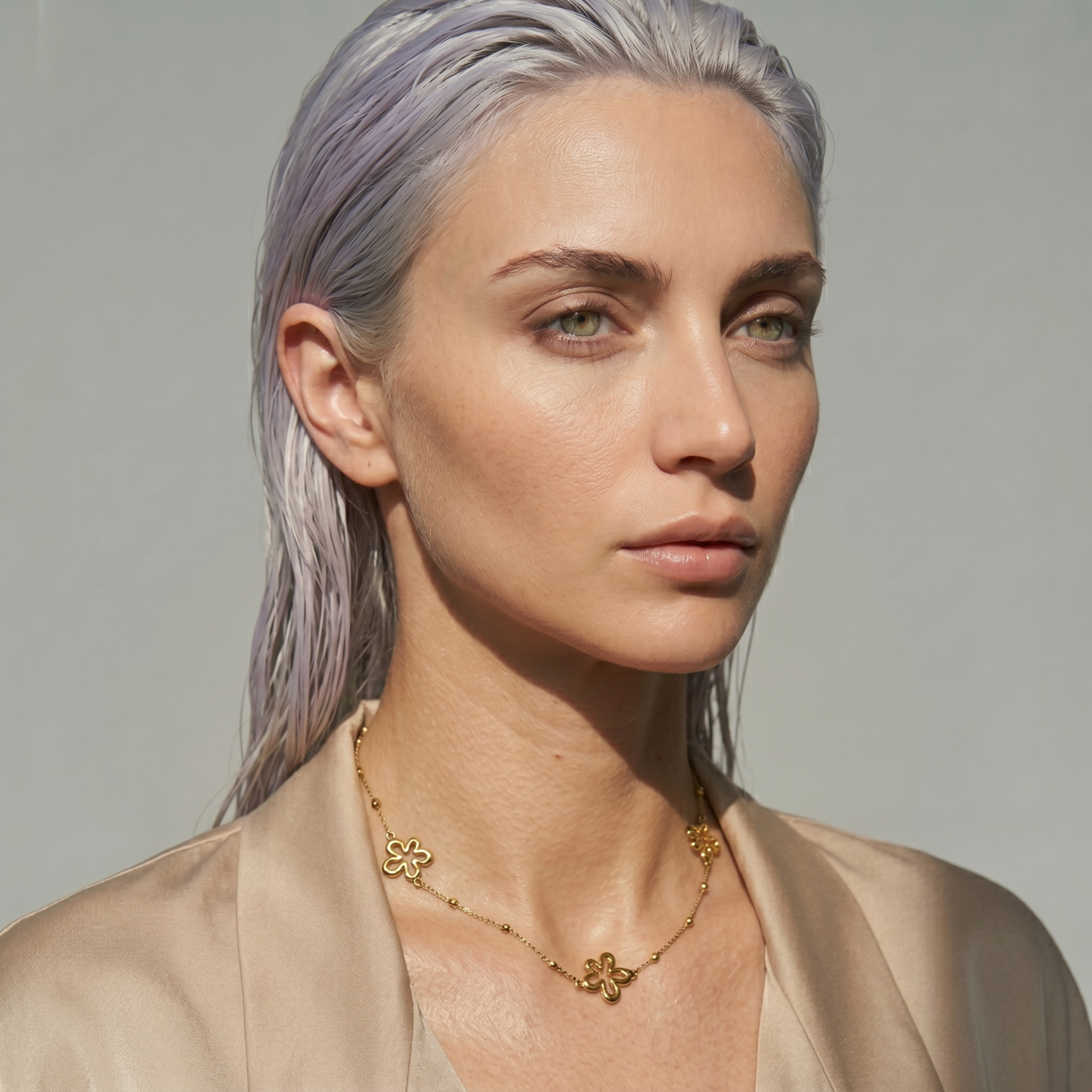 The Blossom Necklace | Gold Triple Flower Beaded Chain Necklace