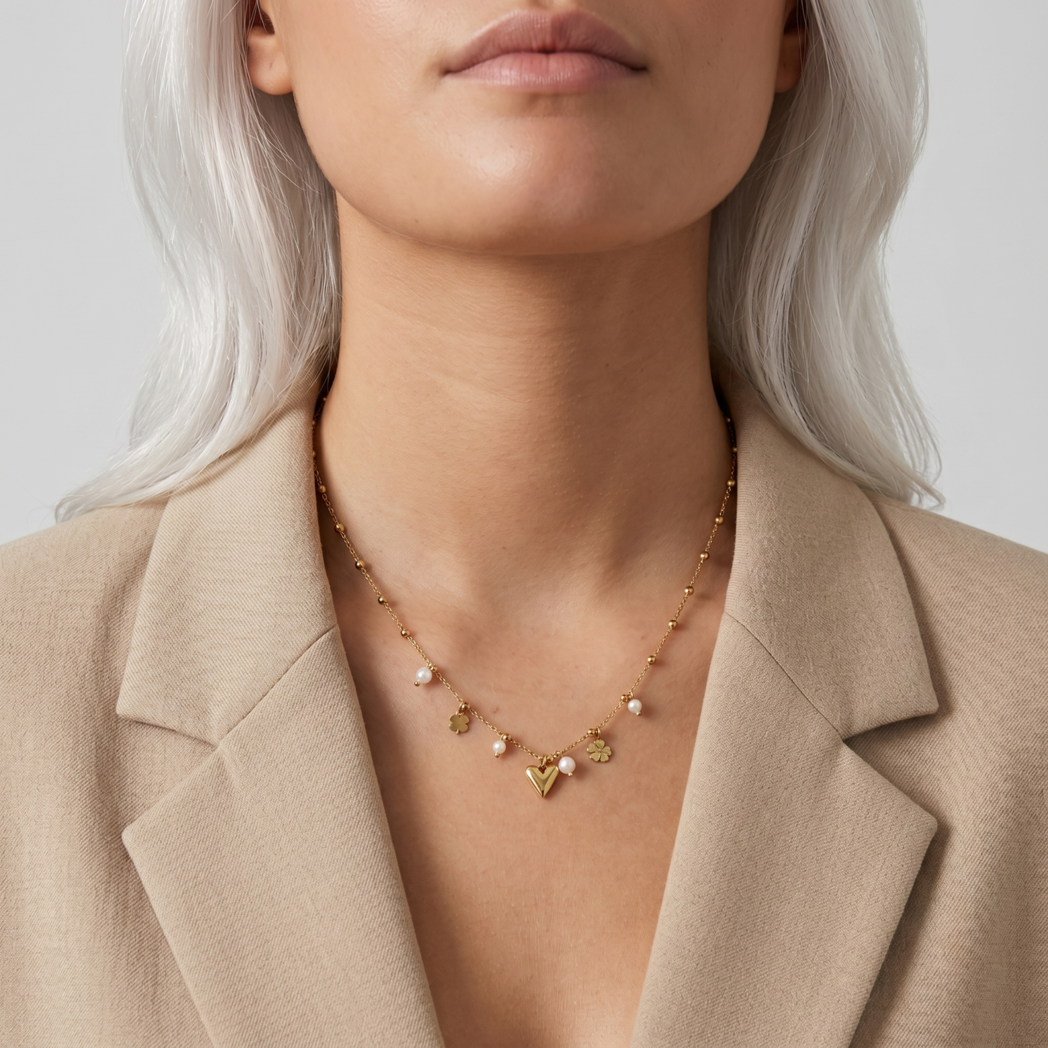 The Charm Necklace | Gold Pearl Multi-Charm Beaded Necklace