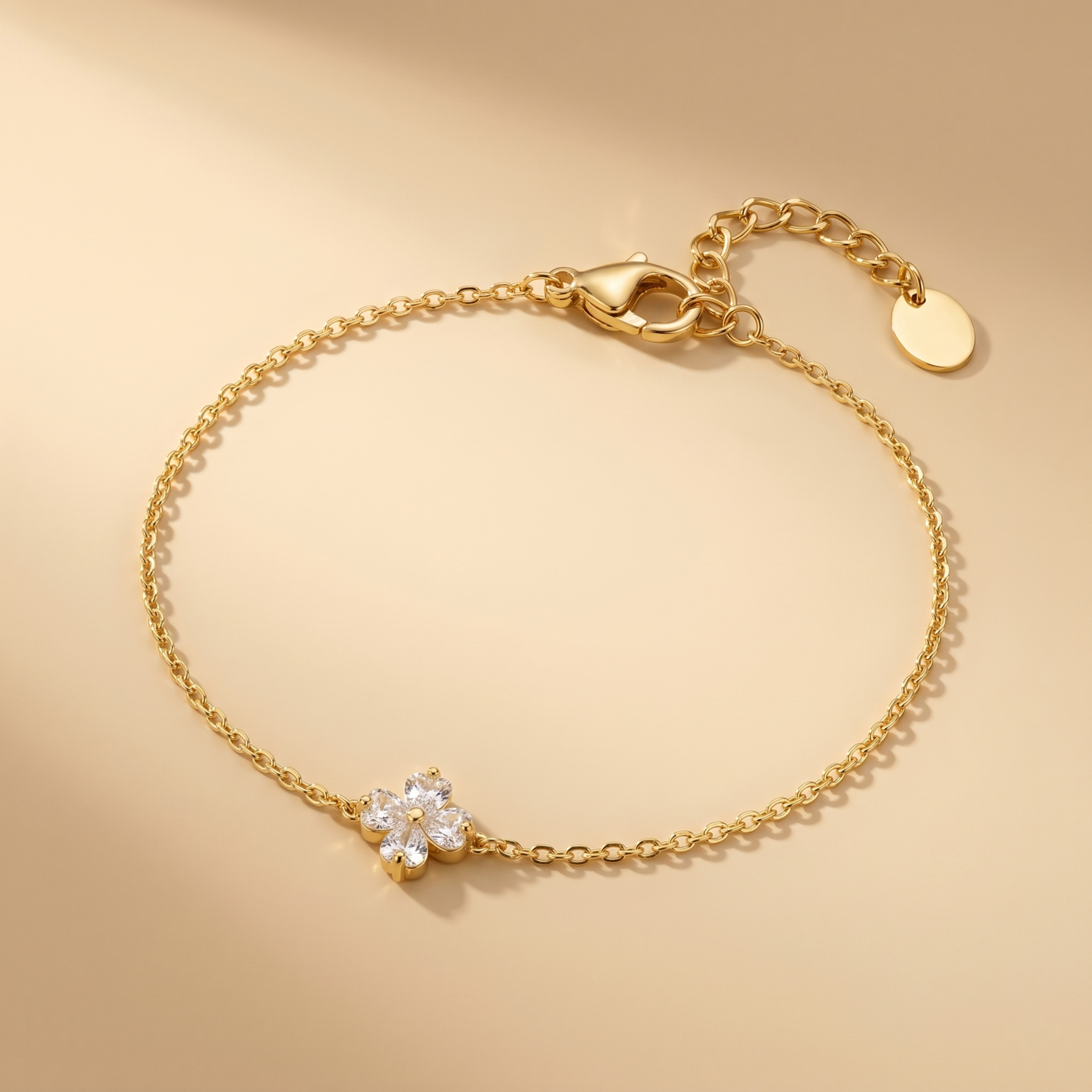 The Clara Bracelet | Dainty Gold Clover Crystal Bracelet