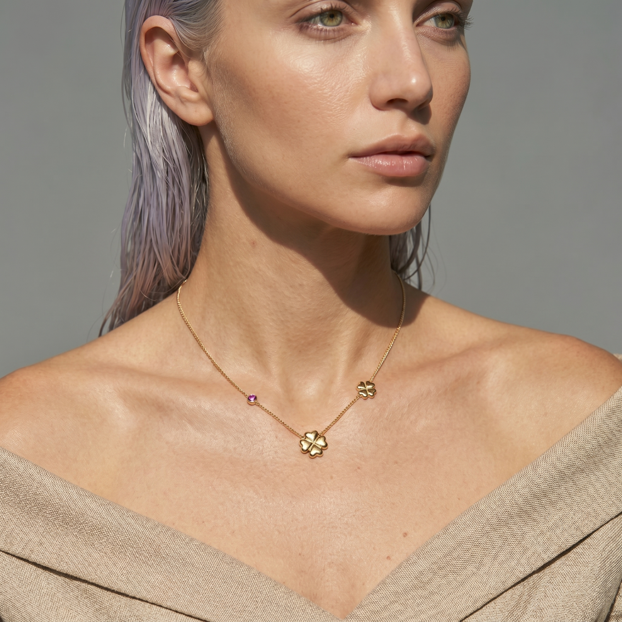 The Clover Necklace | Gold Double Clover & Crystal Pendant Necklace