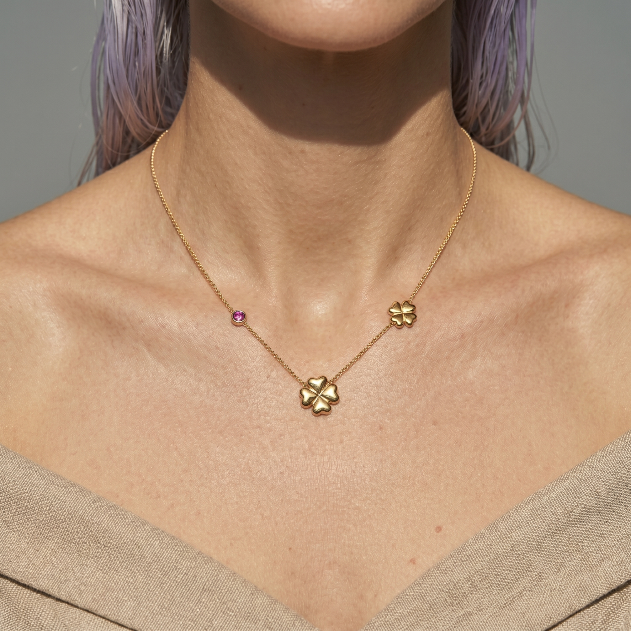 The Clover Necklace | Gold Double Clover & Crystal Pendant Necklace