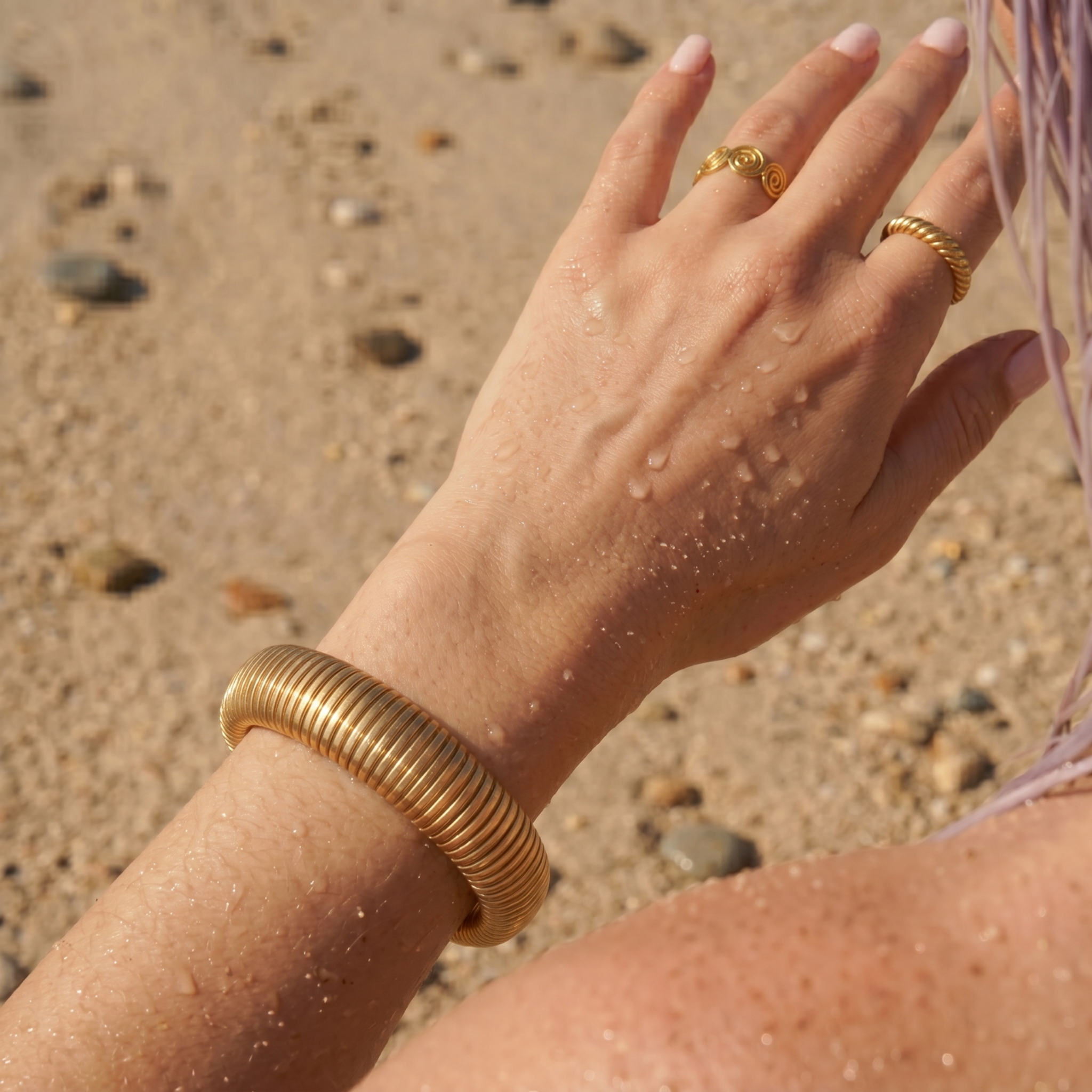 The Cobra Bracelet | Gold Ribbed Stretch Bracelet