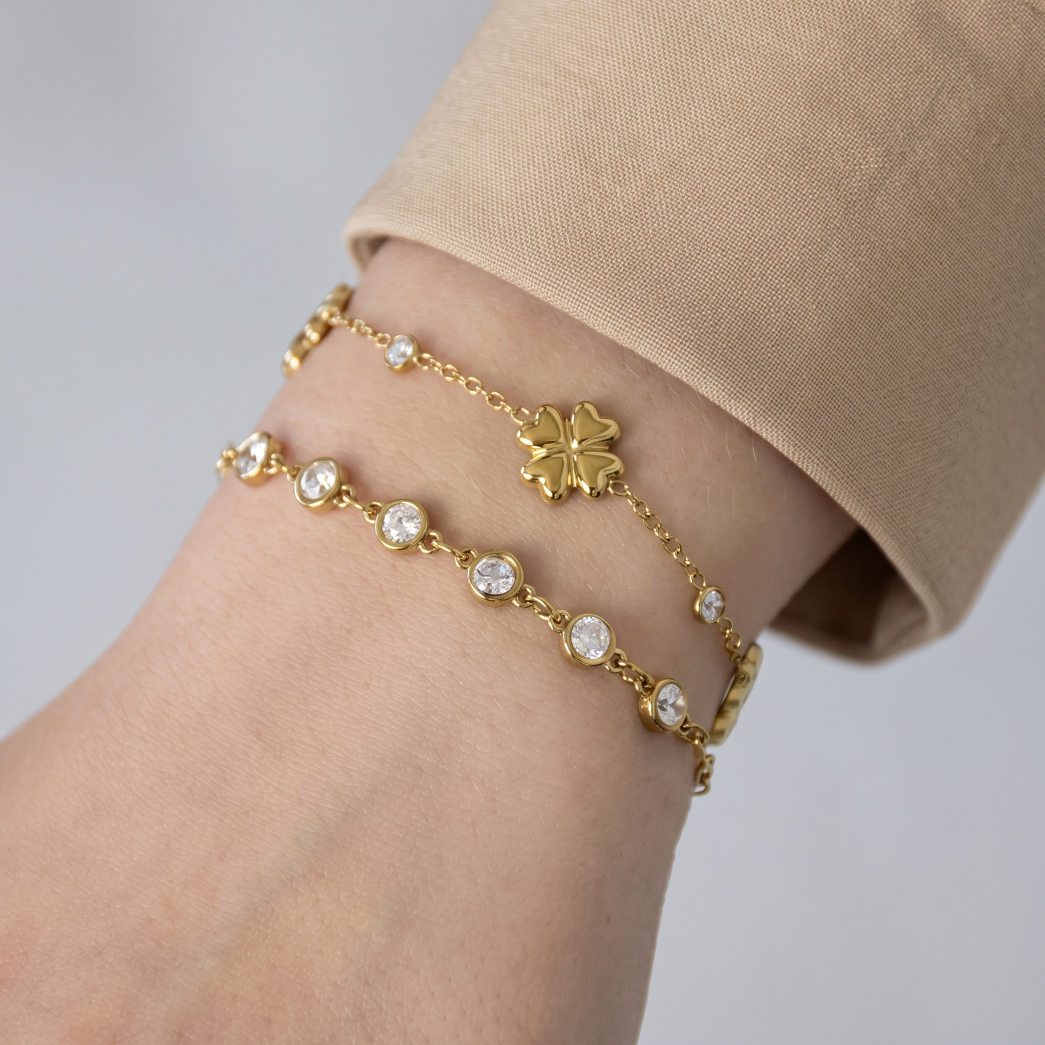 The Crystal Row Bracelet | Gold Paperclip Chain with Crystal Stations