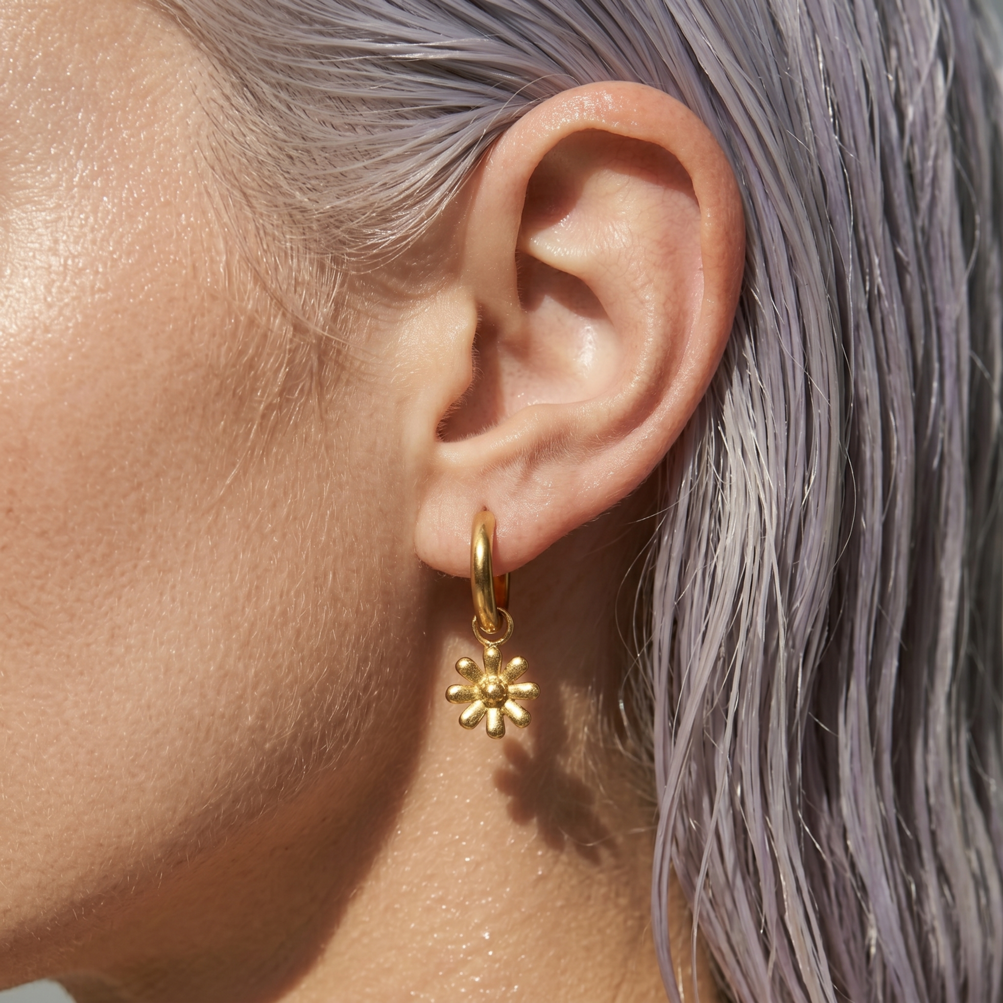 The Daisy Earrings | Gold Daisy Charm Huggie Hoop Earrings