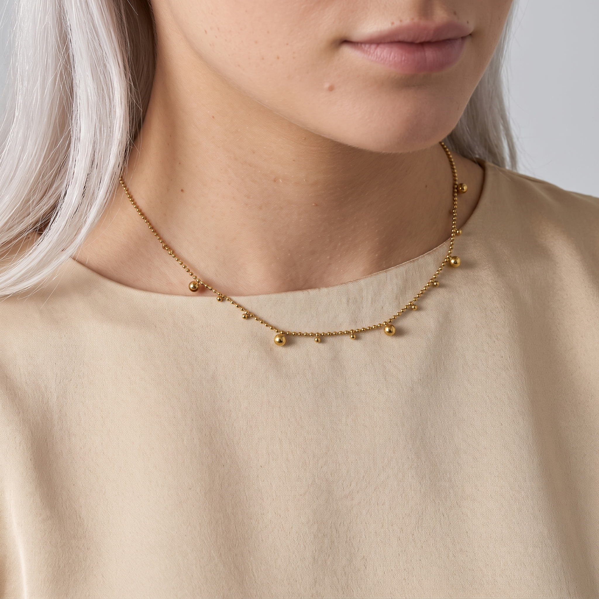 The Droplet Necklace | Gold Ball Chain Necklace with Dangling Beads