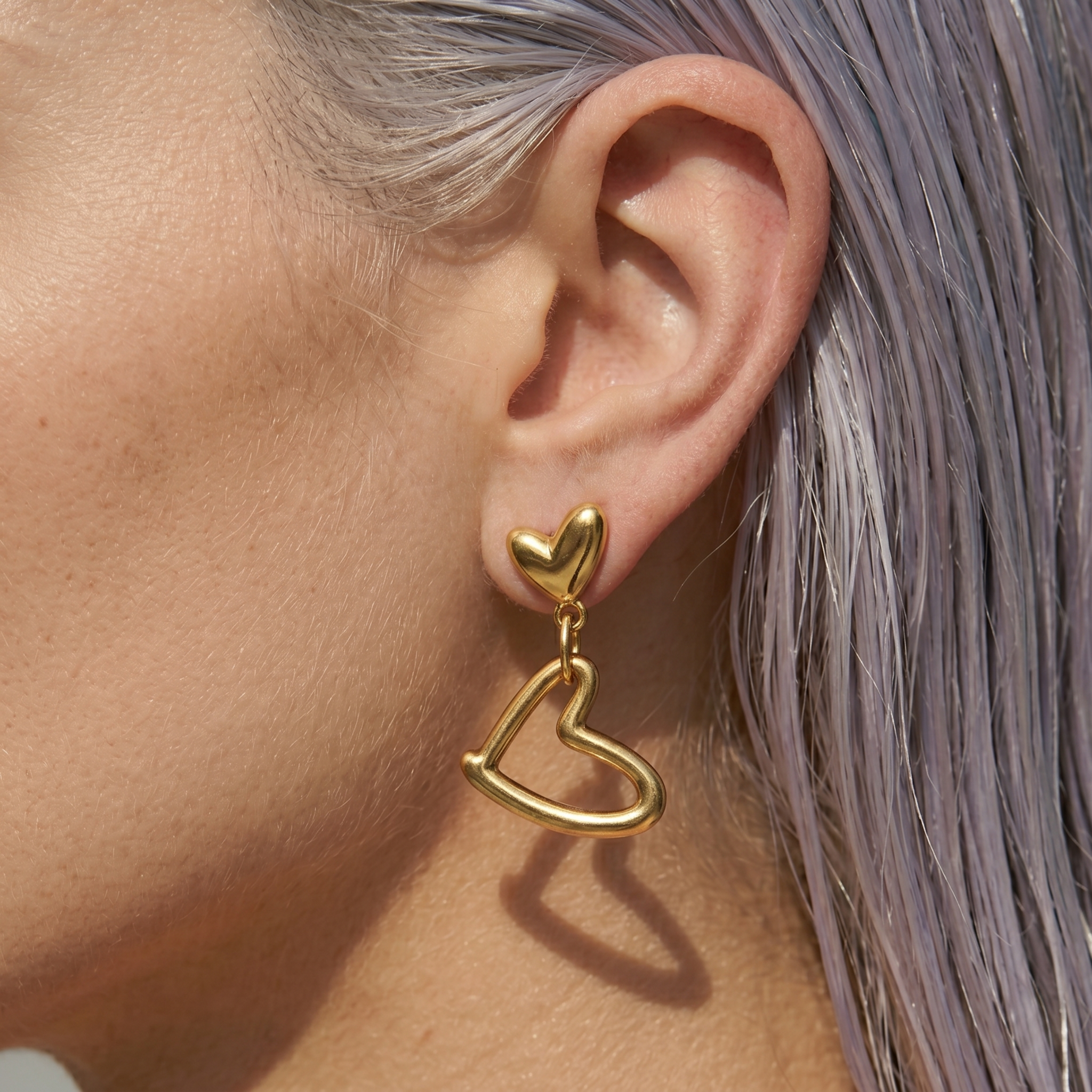 The Duo Earrings | Gold Double Heart Drop Earrings
