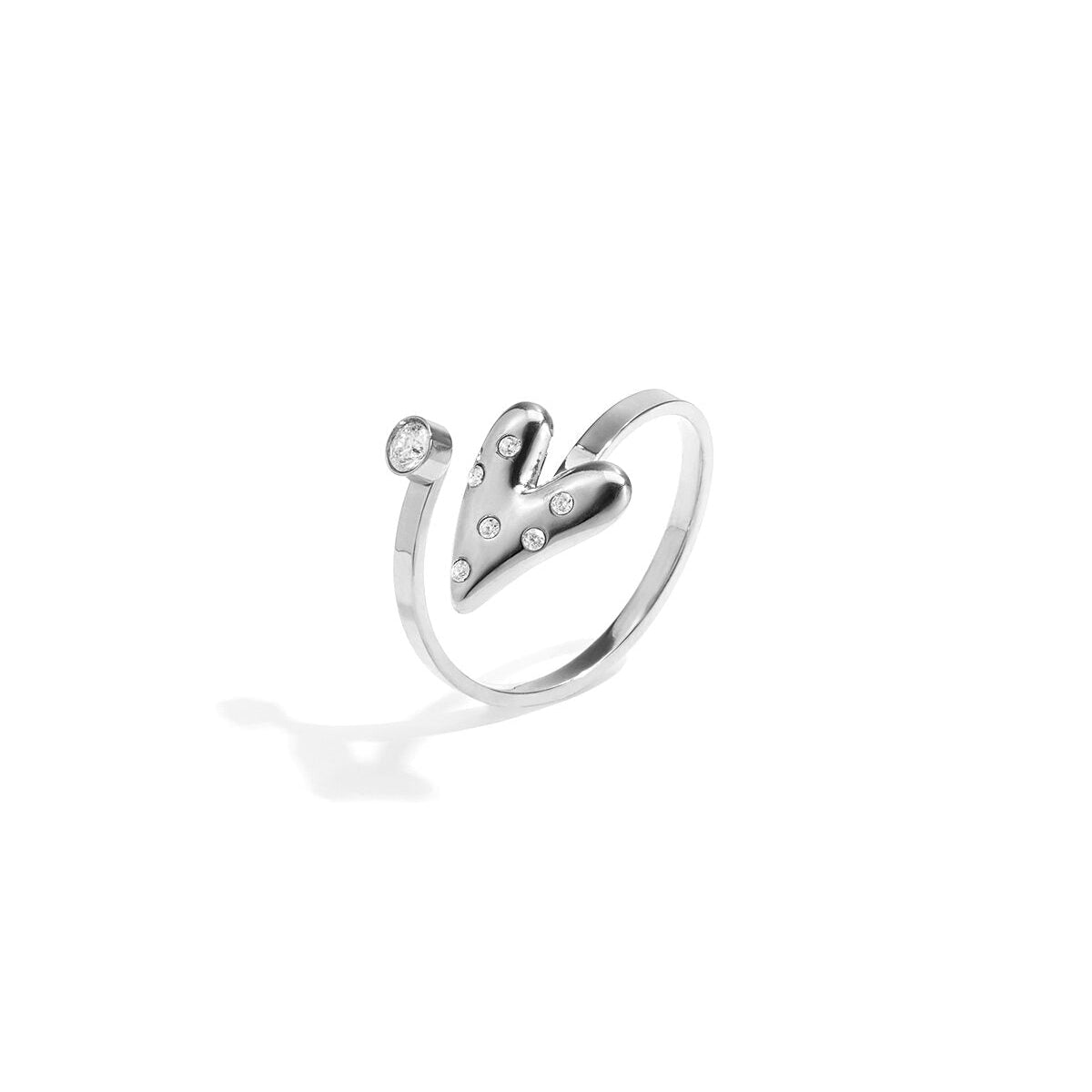 Elegant Adjustable Rhinestone Heart Ring - Silver & Gold