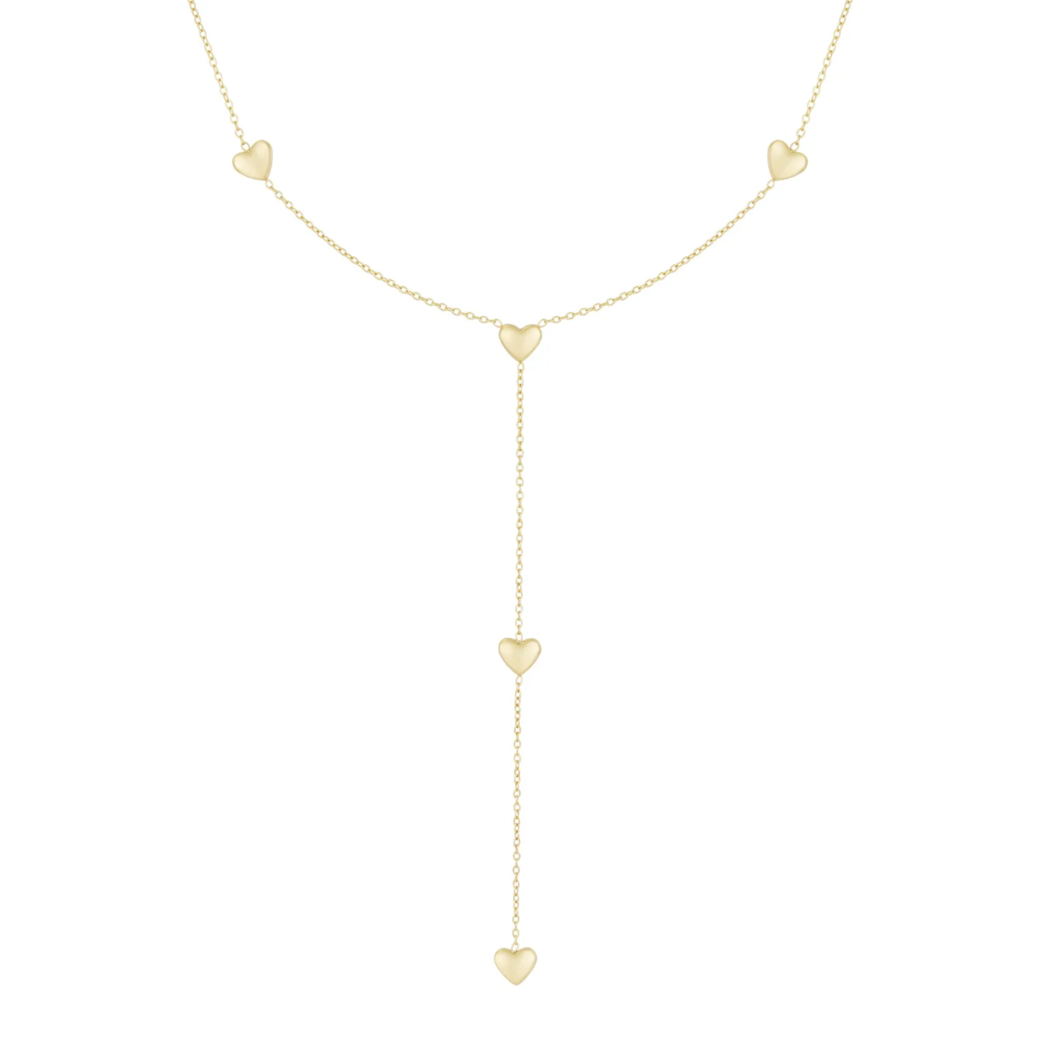 The Falling Hearts Necklace | Gold Heart Lariat Drop Necklace