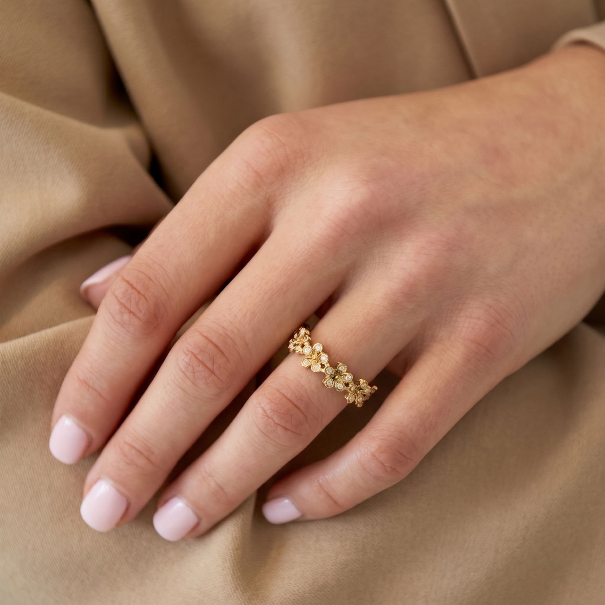 The Garden Ring | Gold Crystal Flower Band Ring