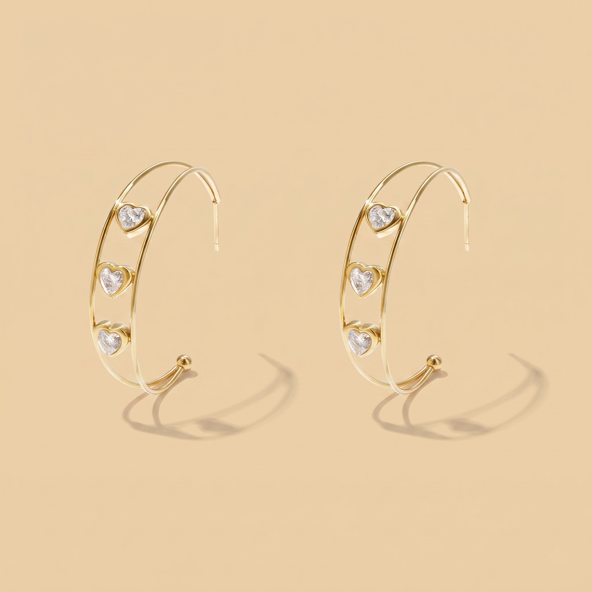 The Heart Hoop Earrings | Gold Crystal Heart Statement Hoops