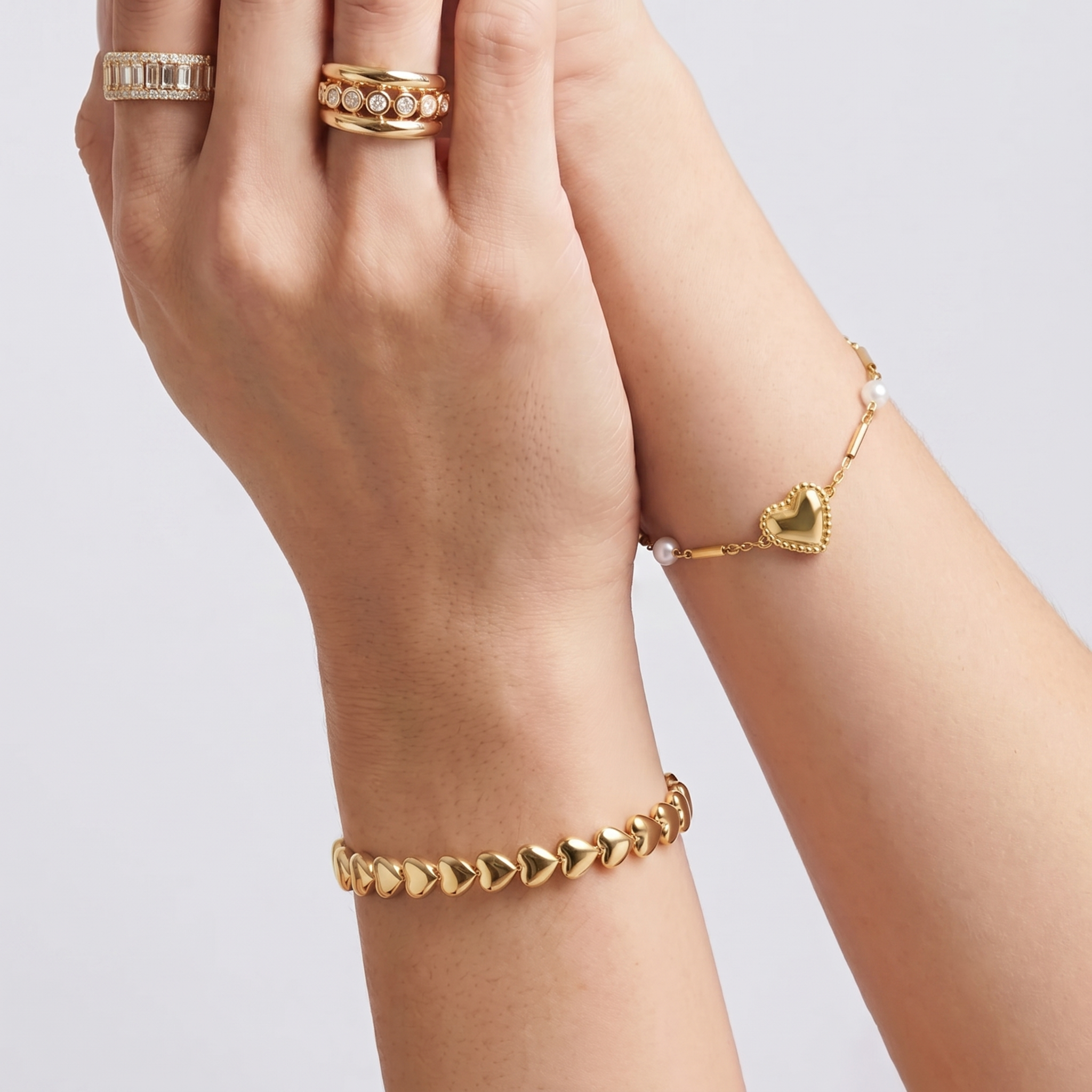 The Heartlink Cuff | Gold Heart Chain Open Bangle