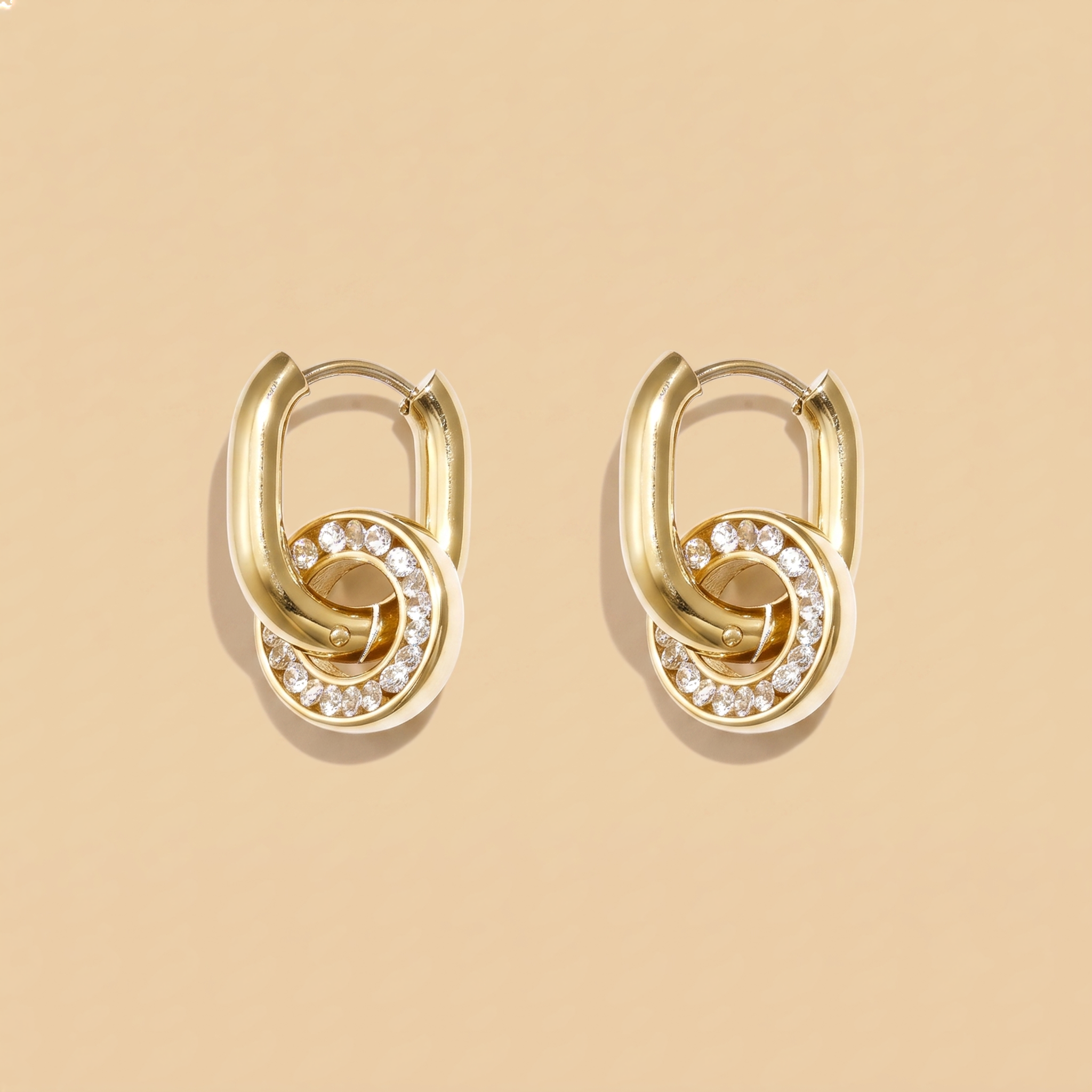 The Interlock Hoop Earrings | Gold Chain-Link Crystal Hoops