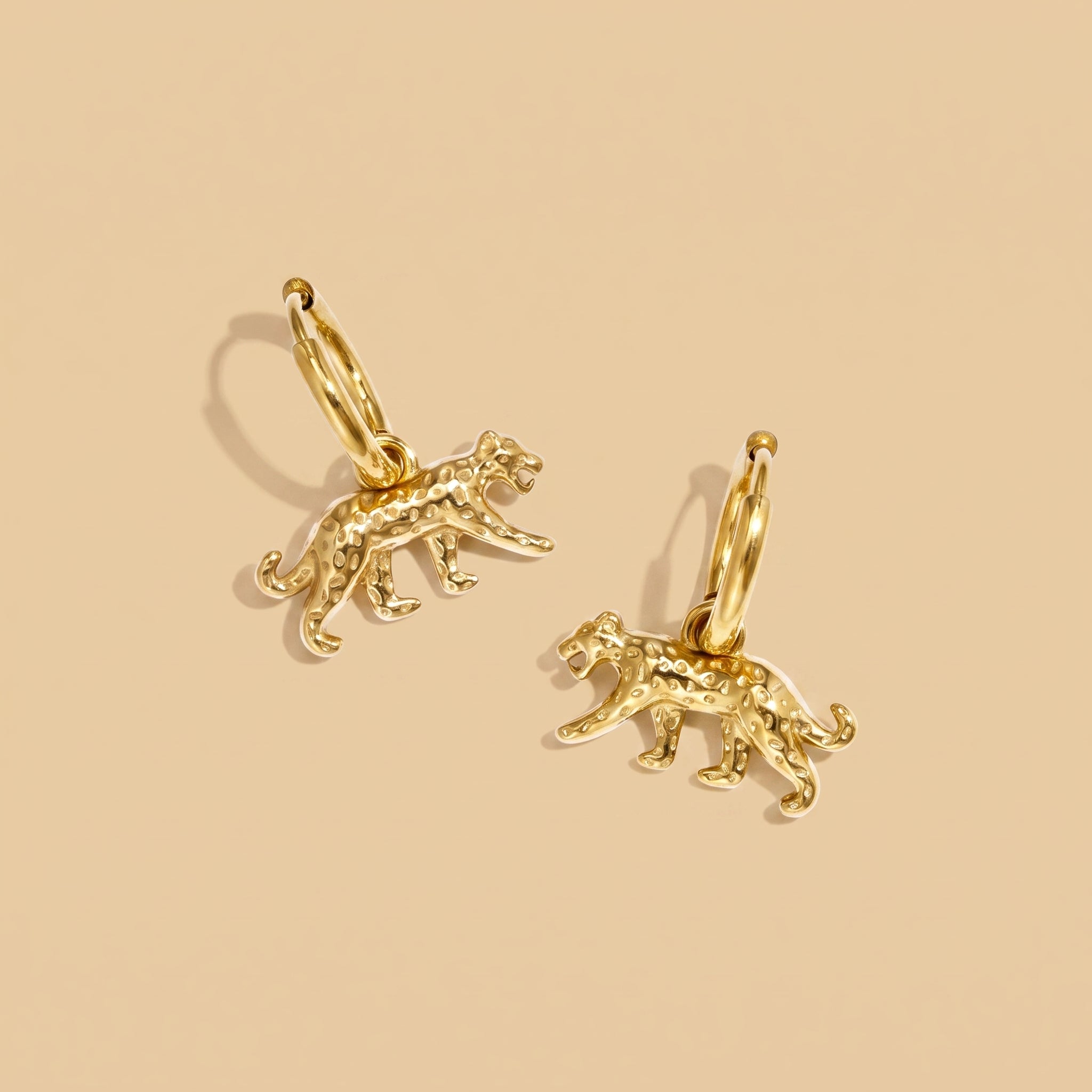 The Leopard Hoop Earrings | Gold Textured Leopard Charm Huggie Hoops