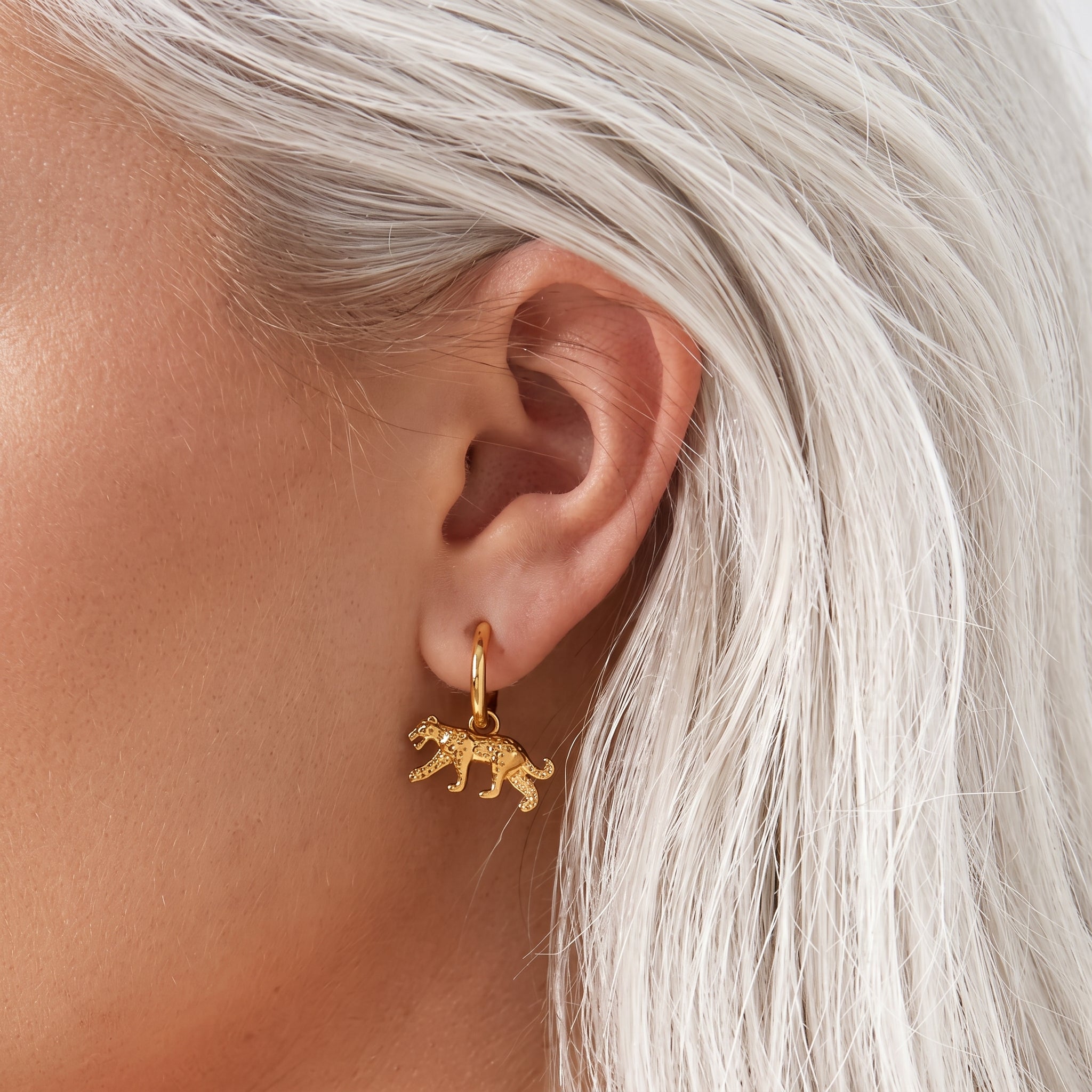 The Leopard Hoop Earrings | Gold Textured Leopard Charm Huggie Hoops