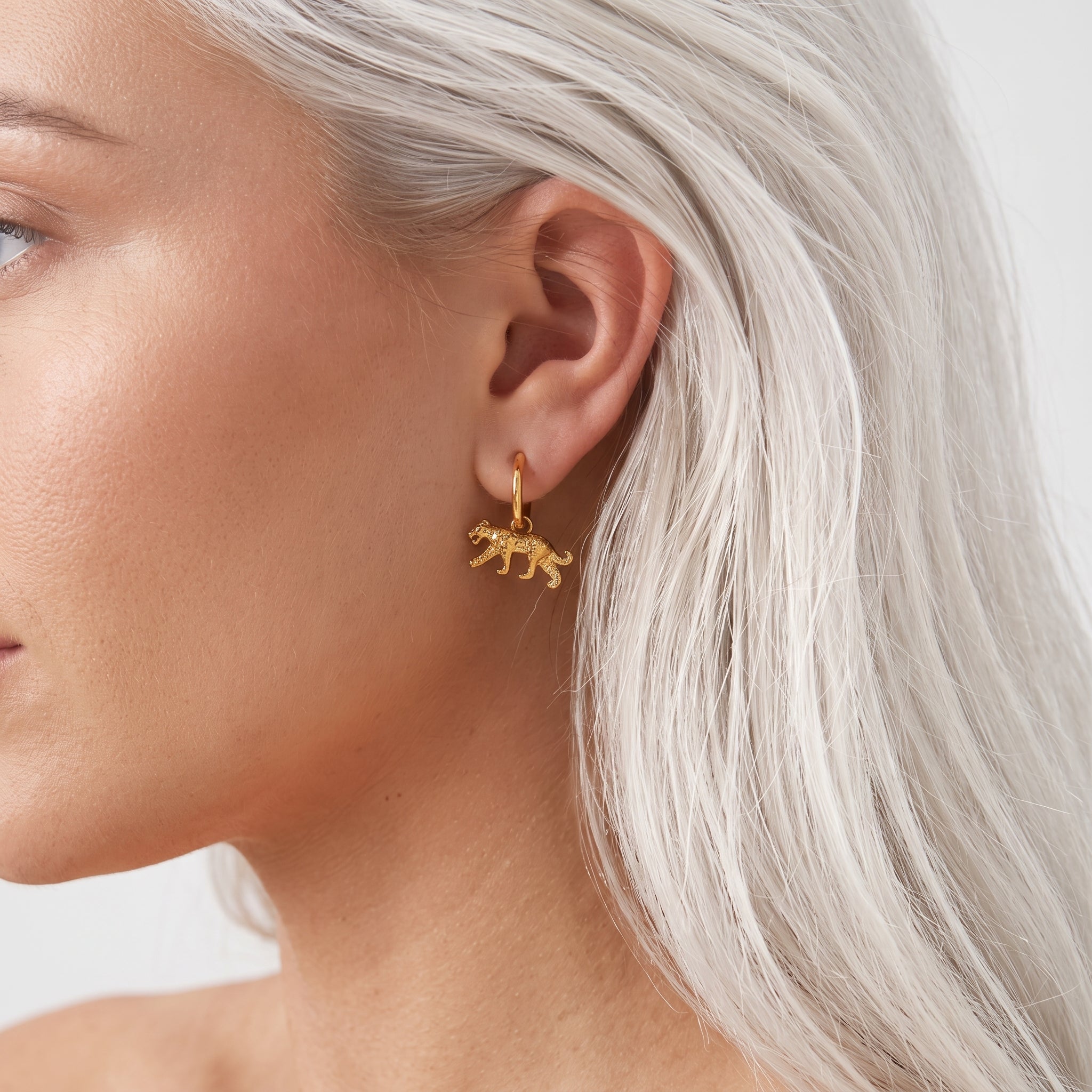 The Leopard Hoop Earrings | Gold Textured Leopard Charm Huggie Hoops