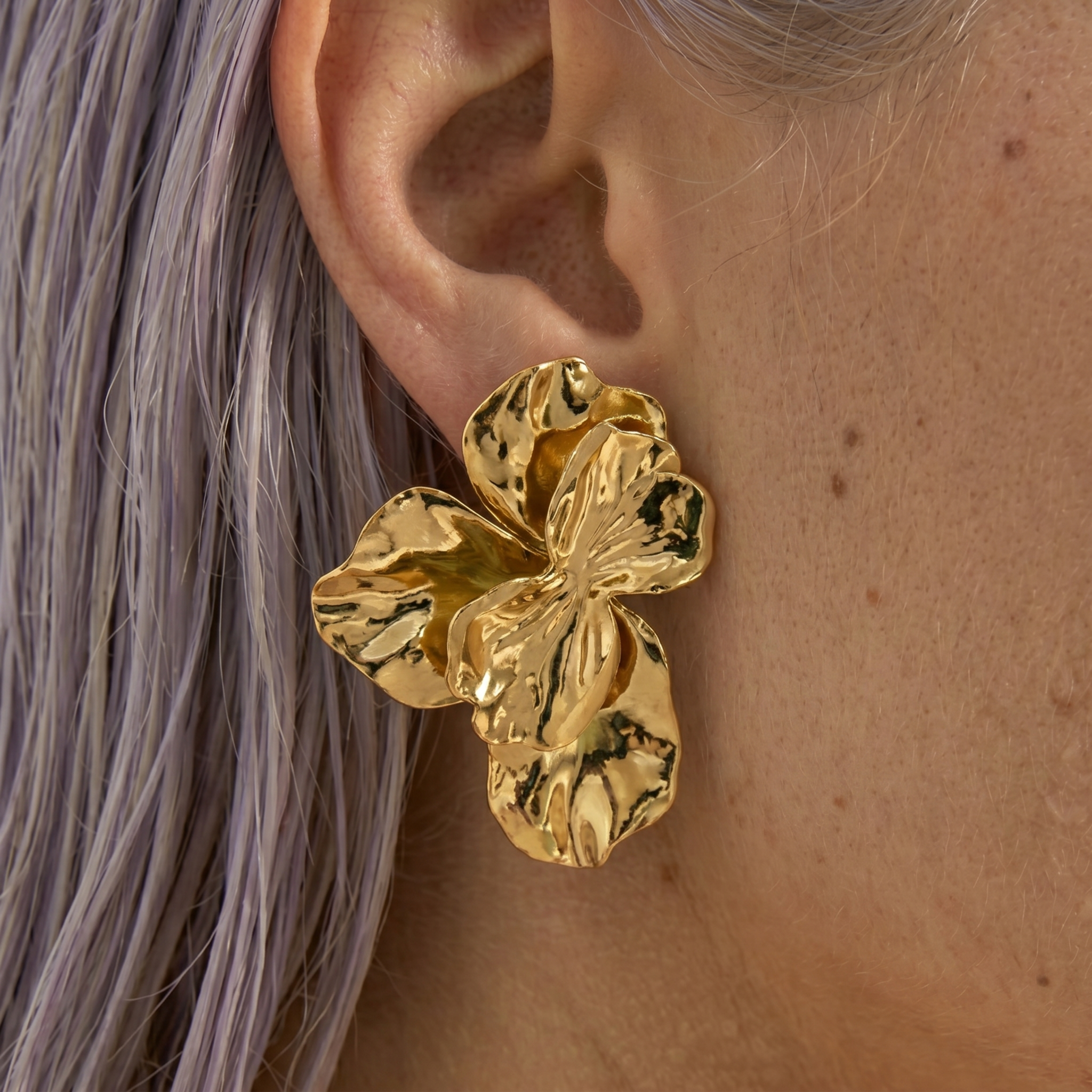 The orchid earrings | gold sculptural flower statement earrings