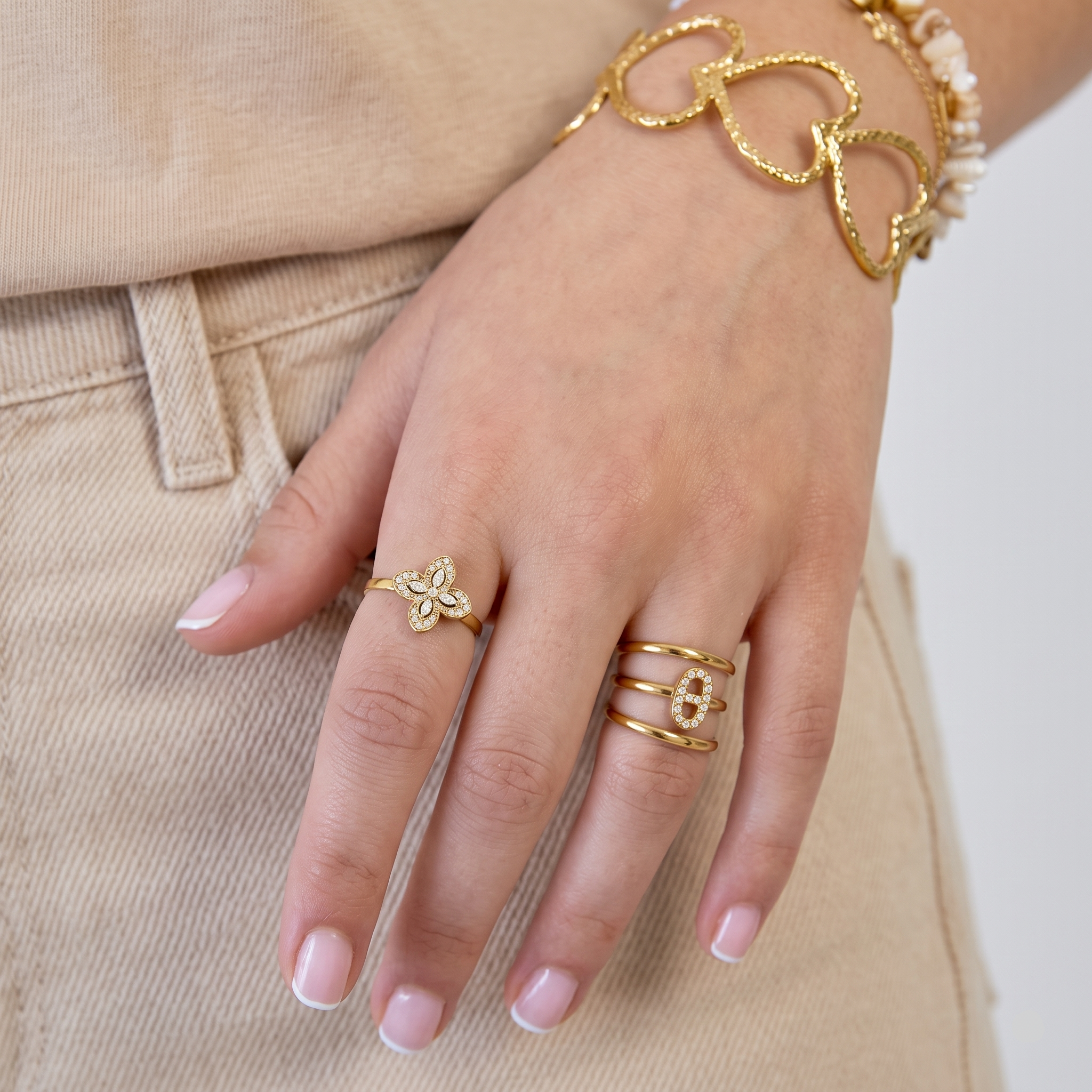 The Petal Ring | Gold Crystal Flower Open Ring