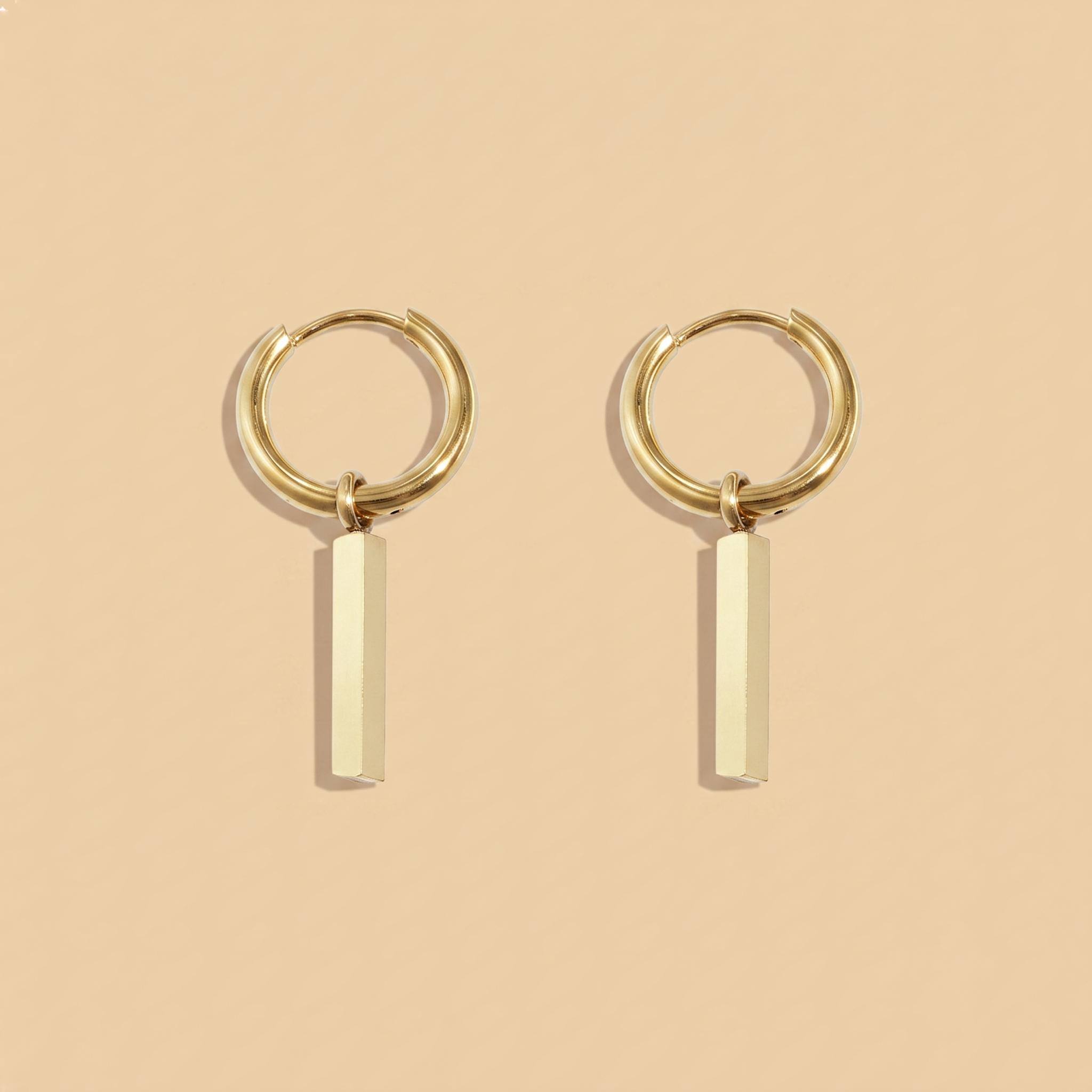The Pillar Earrings | Gold Rectangle Bar Huggie Hoops