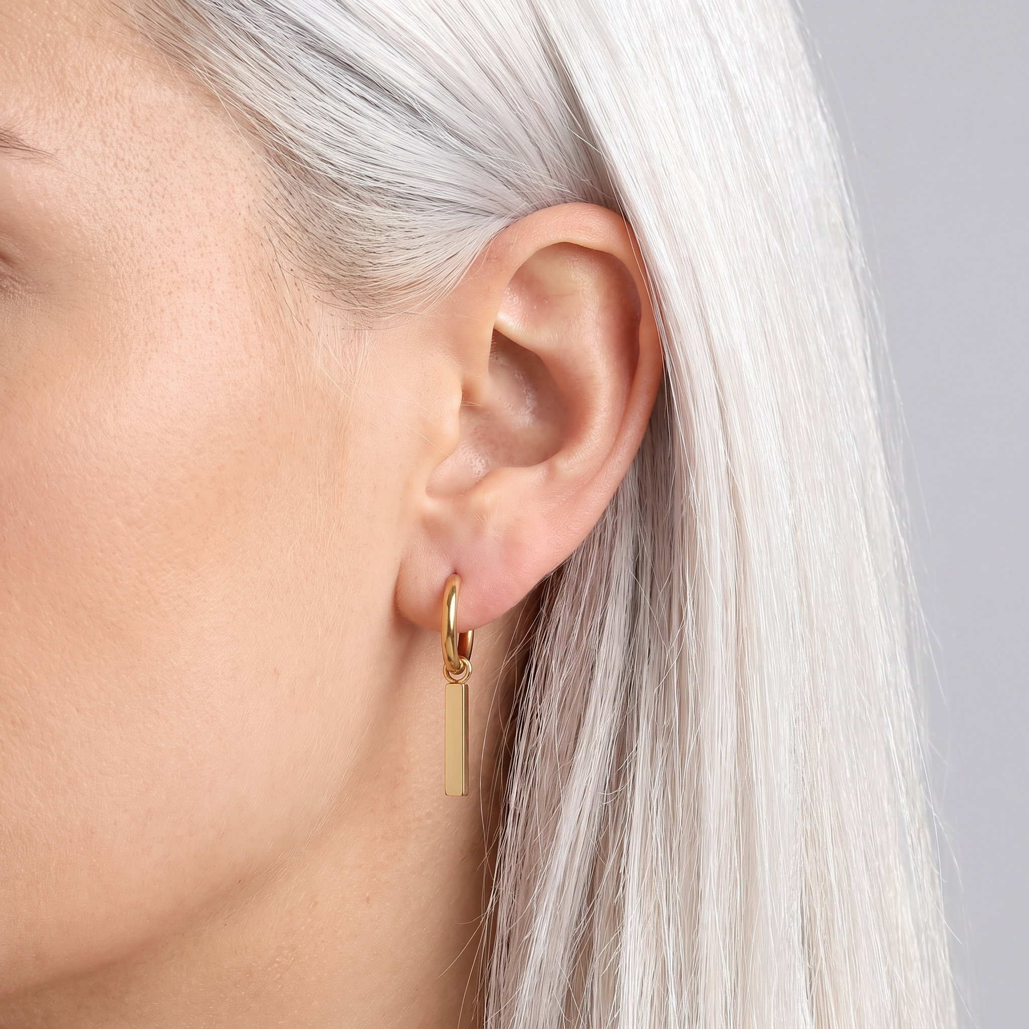 The Pillar Earrings | Gold Rectangle Bar Huggie Hoops