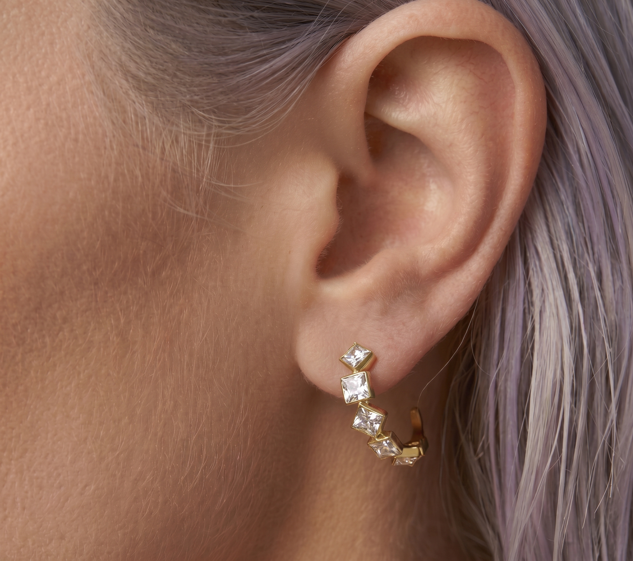 The Prism Earrings | Gold Crystal C-Hoop Earrings