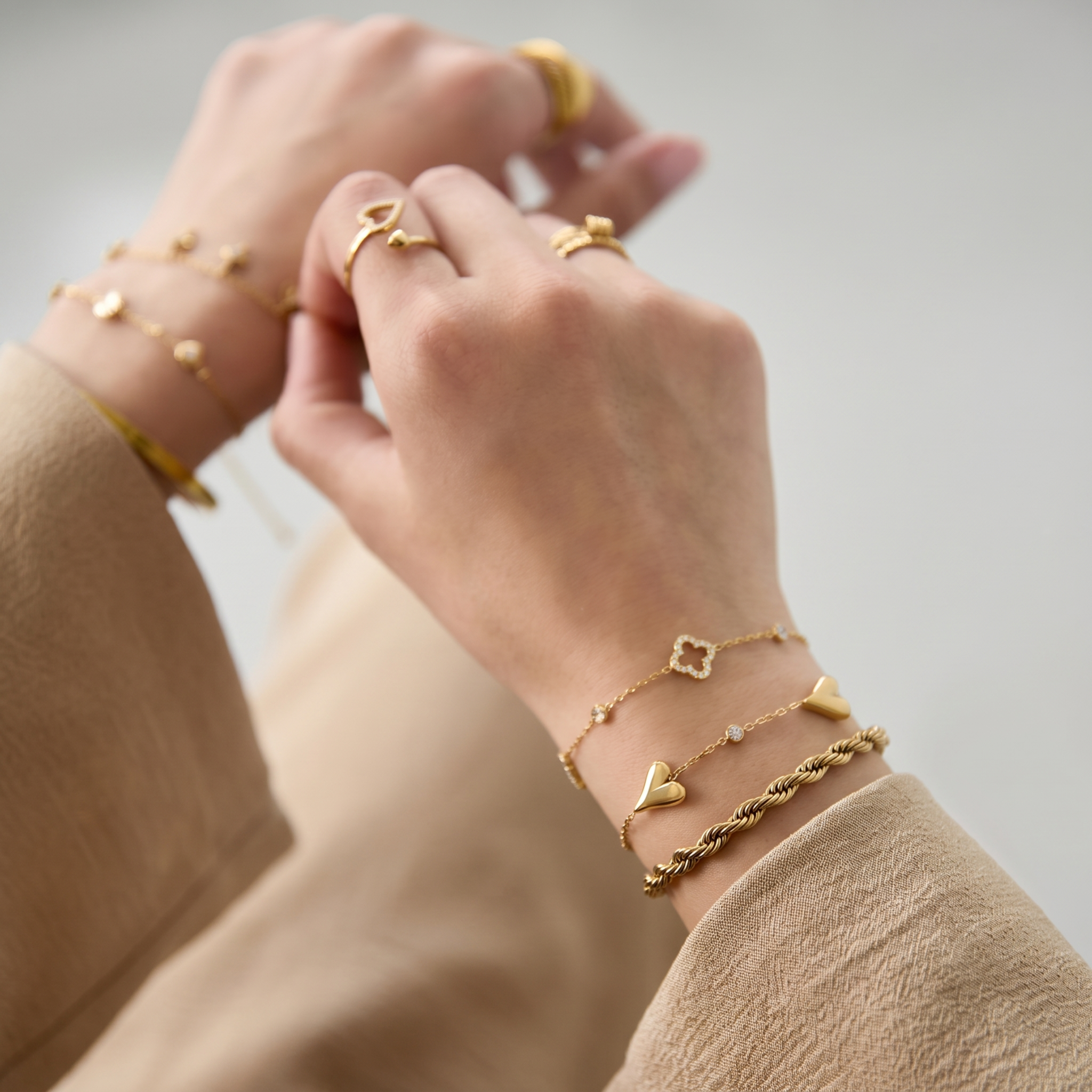 The Puffy Heart Bracelet | Gold Heart & Crystal Station Bracelet