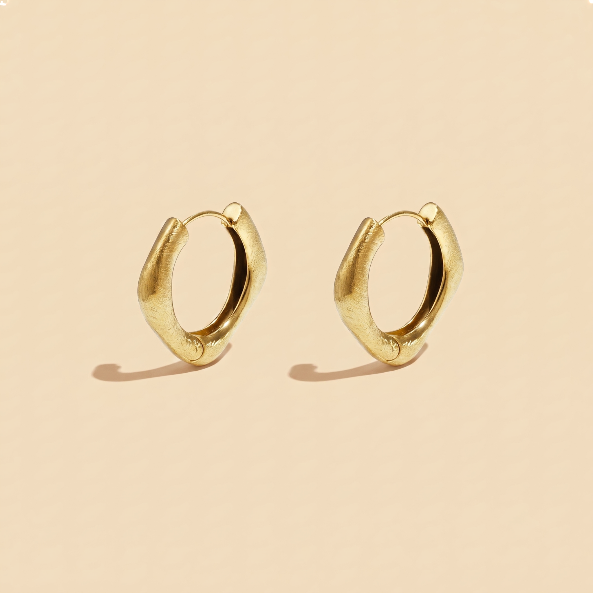 The Sculpted Hoop Earrings | Gold Brushed Angular Huggie Hoops