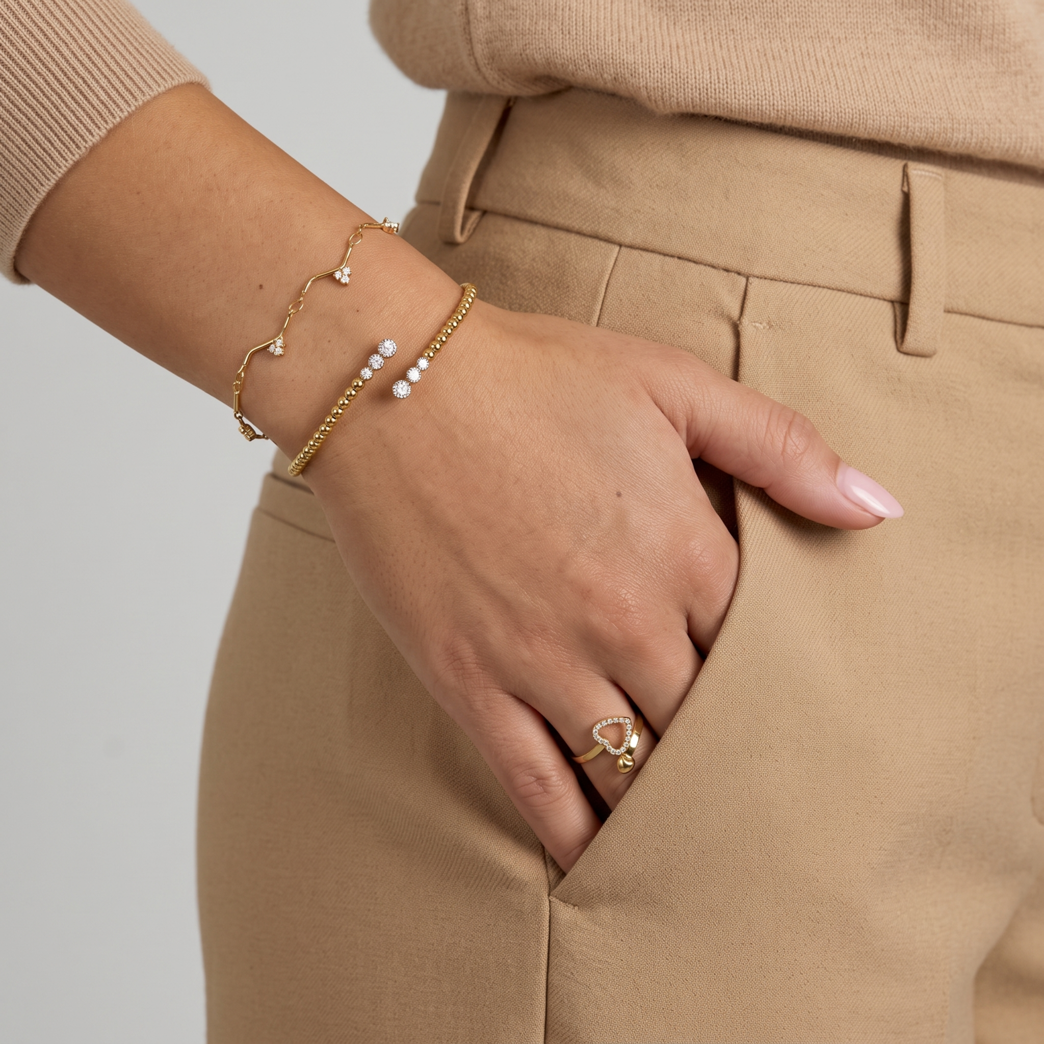 The Sparkle Cuff | Gold Beaded Crystal Open Bangle