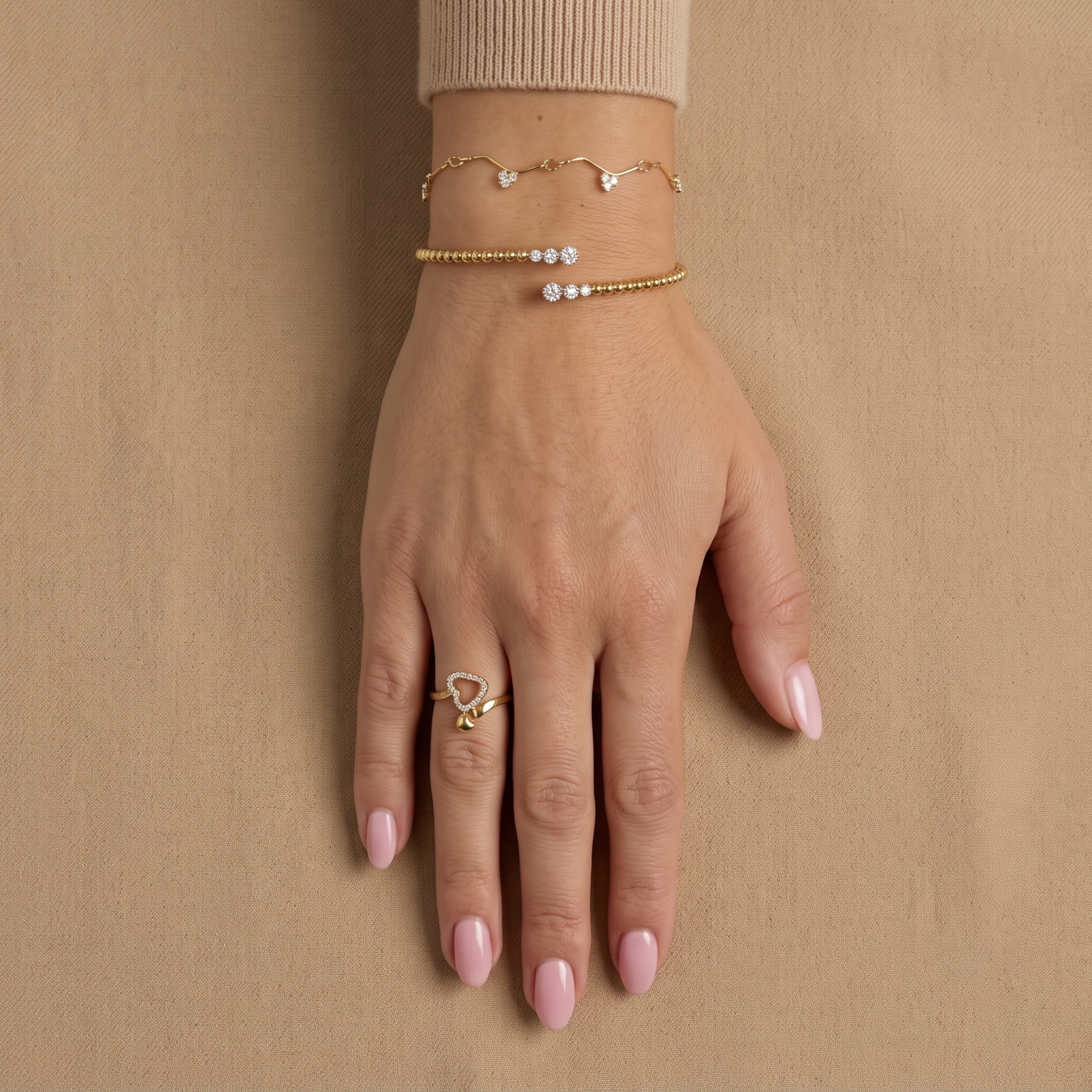 The Sparkle Cuff | Gold Beaded Crystal Open Bangle