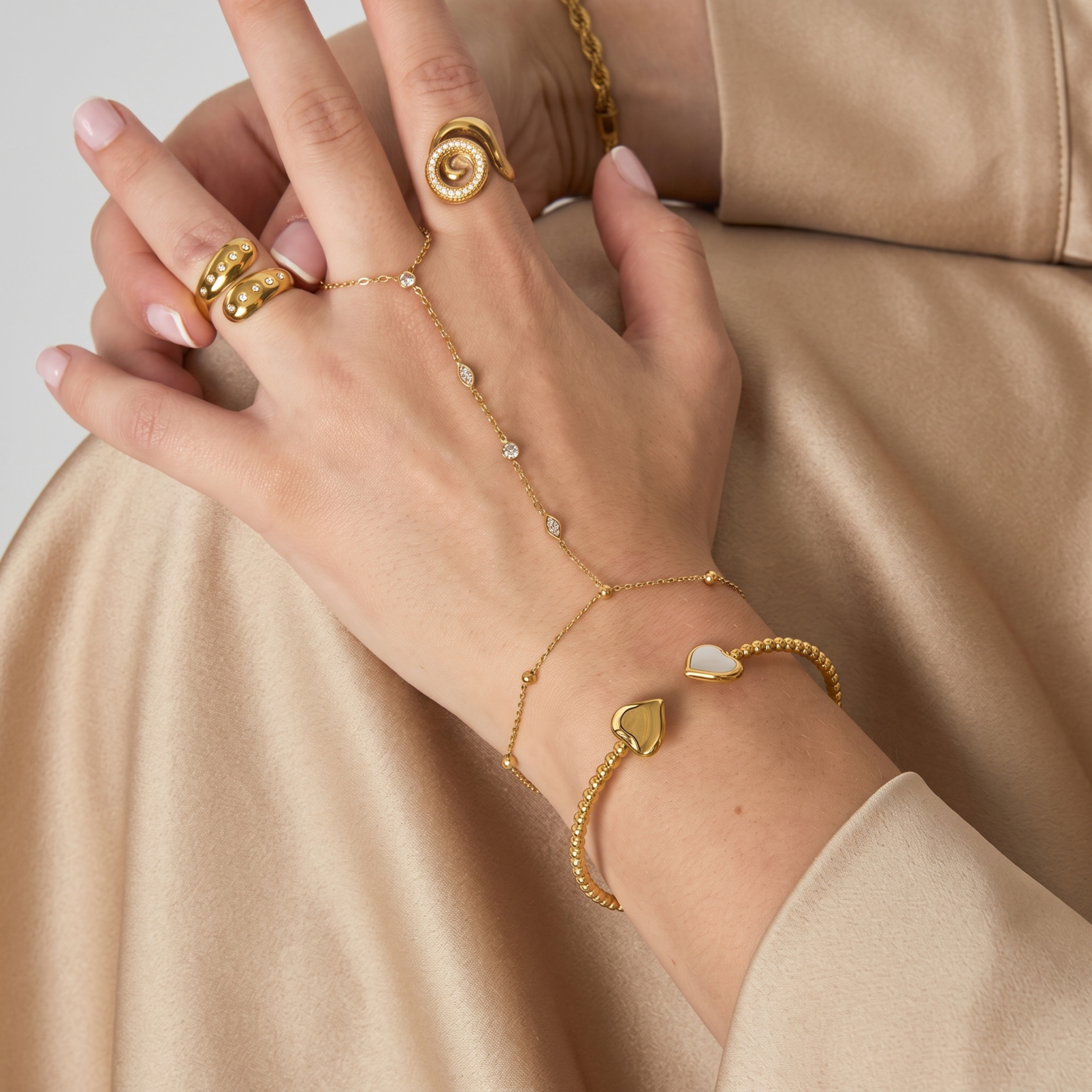The Sparkle Cuff | Gold Beaded Crystal Open Bangle