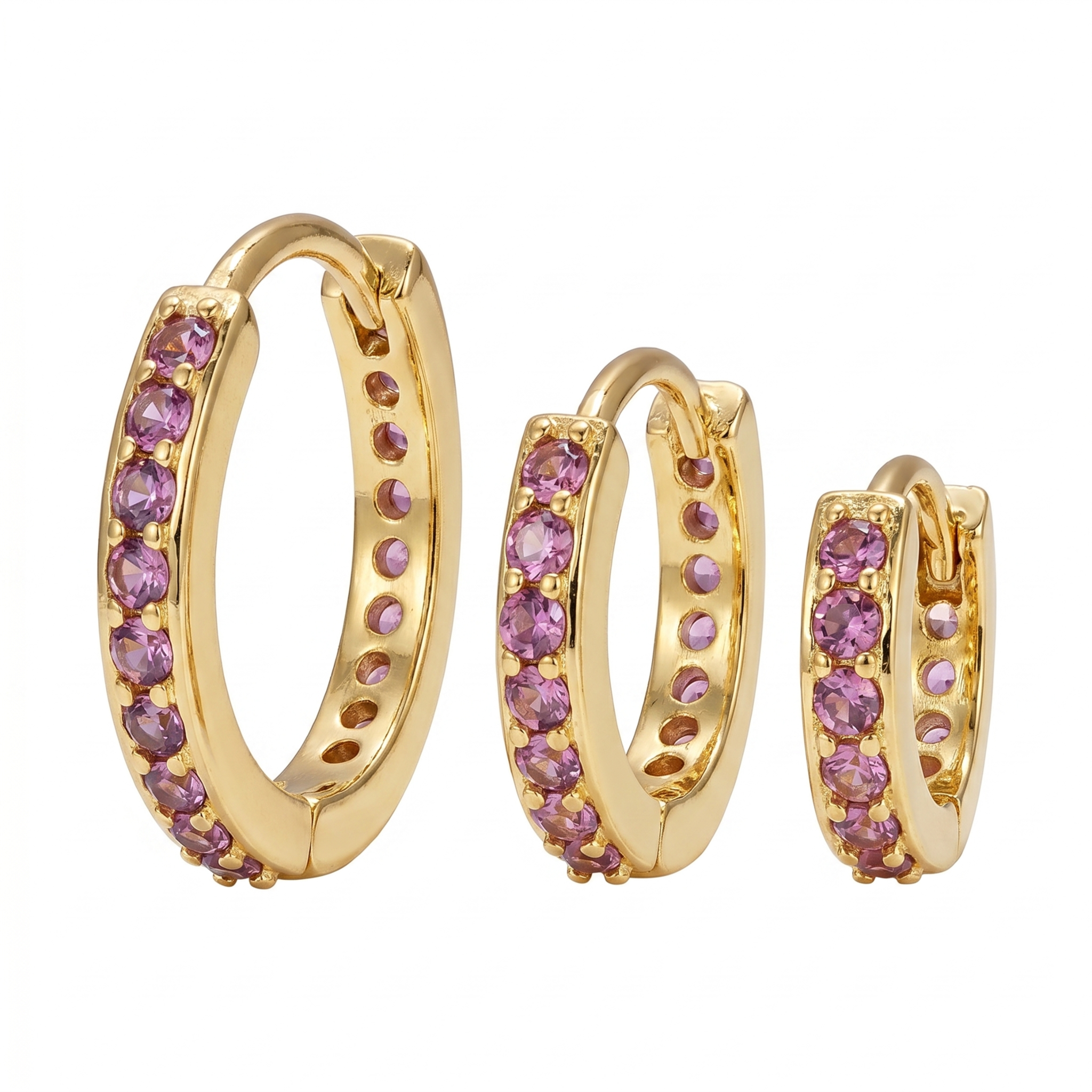 The Sparkle Set | Pink Crystal Huggie Hoop Earrings Set