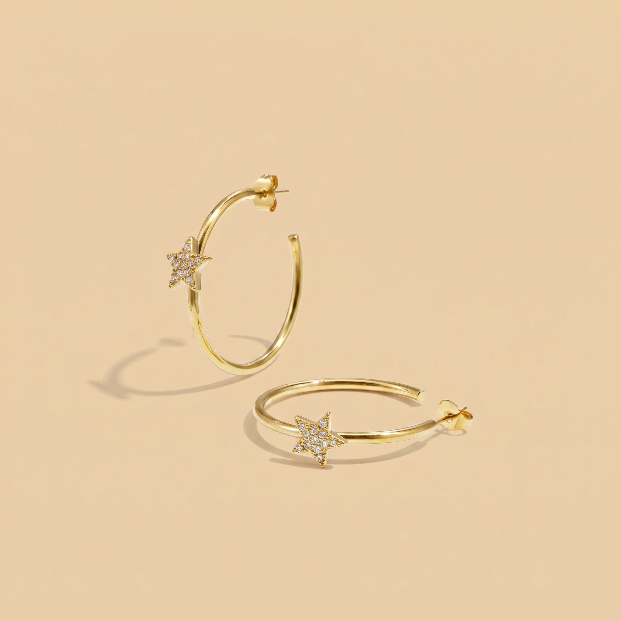 The Star Hoop Earrings | Gold Crystal Star Open Hoops