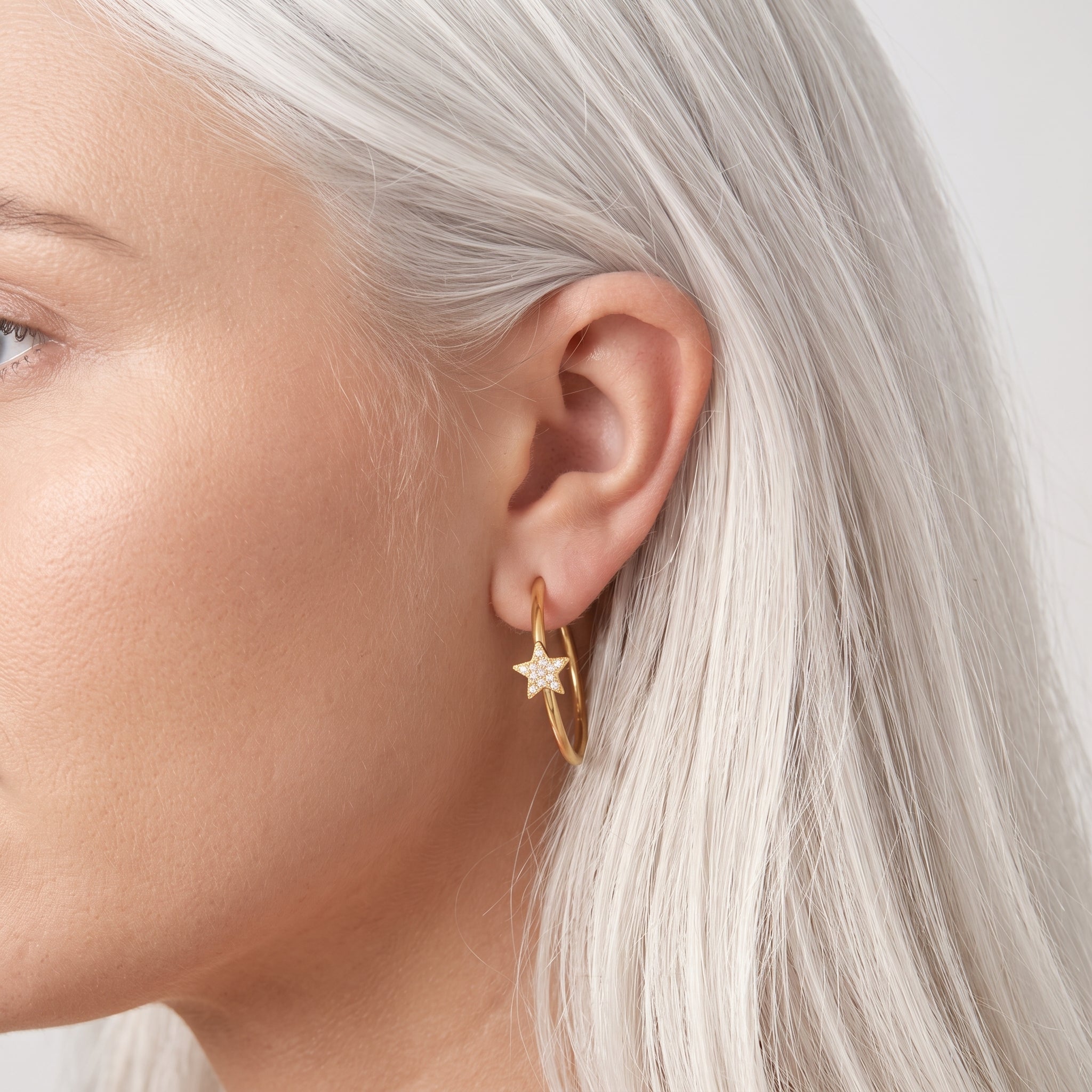 The Star Hoop Earrings | Gold Crystal Star Open Hoops