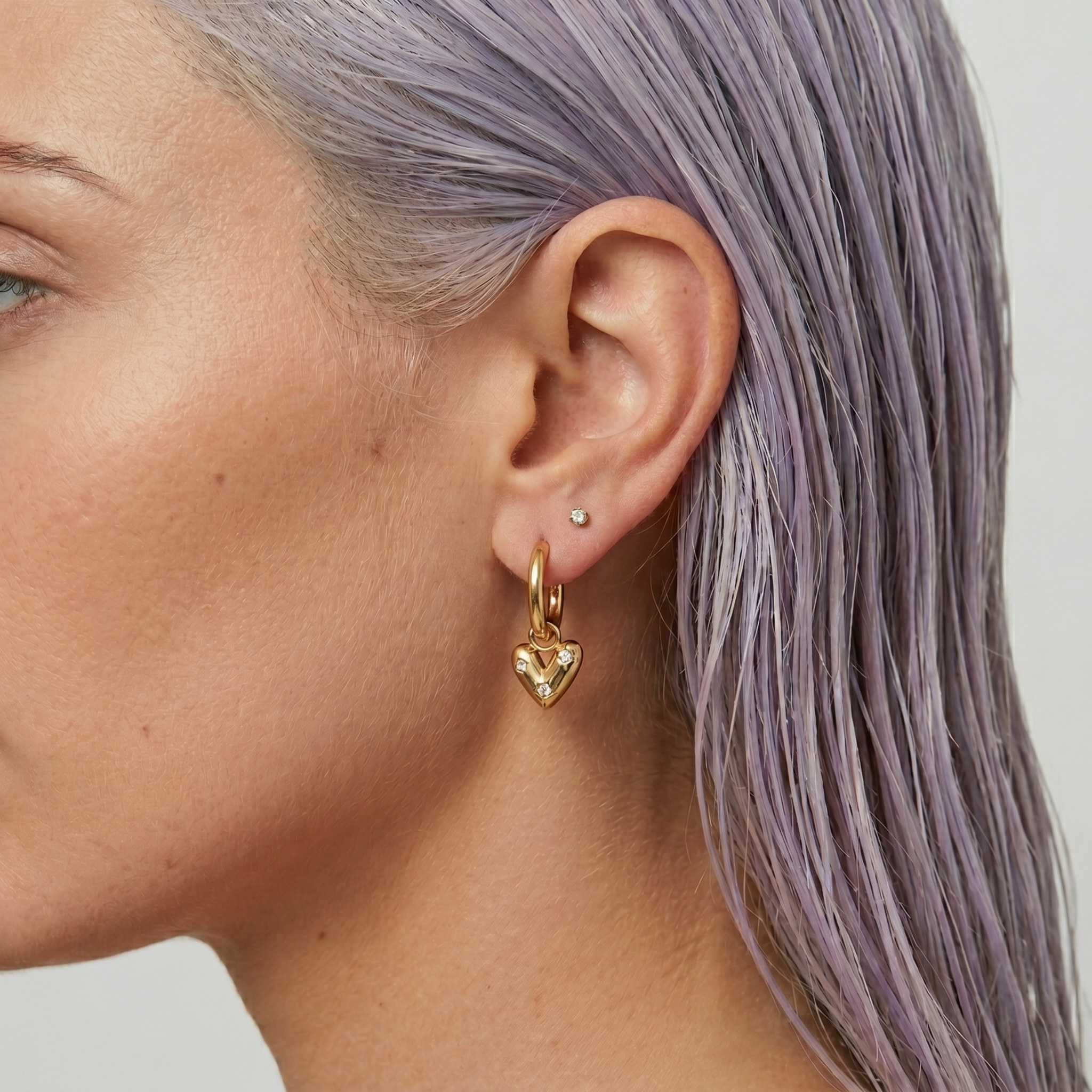 The Stella Earrings | Gold Oval Crystal Heart Huggie Earrings