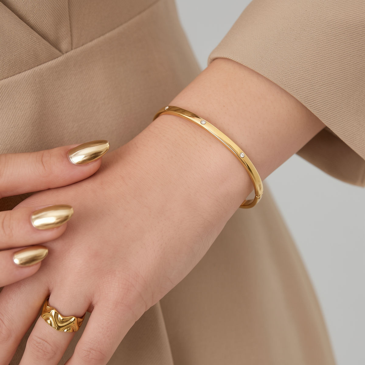 The Studded Bangle | Gold Crystal Dot Hinged Bracelet