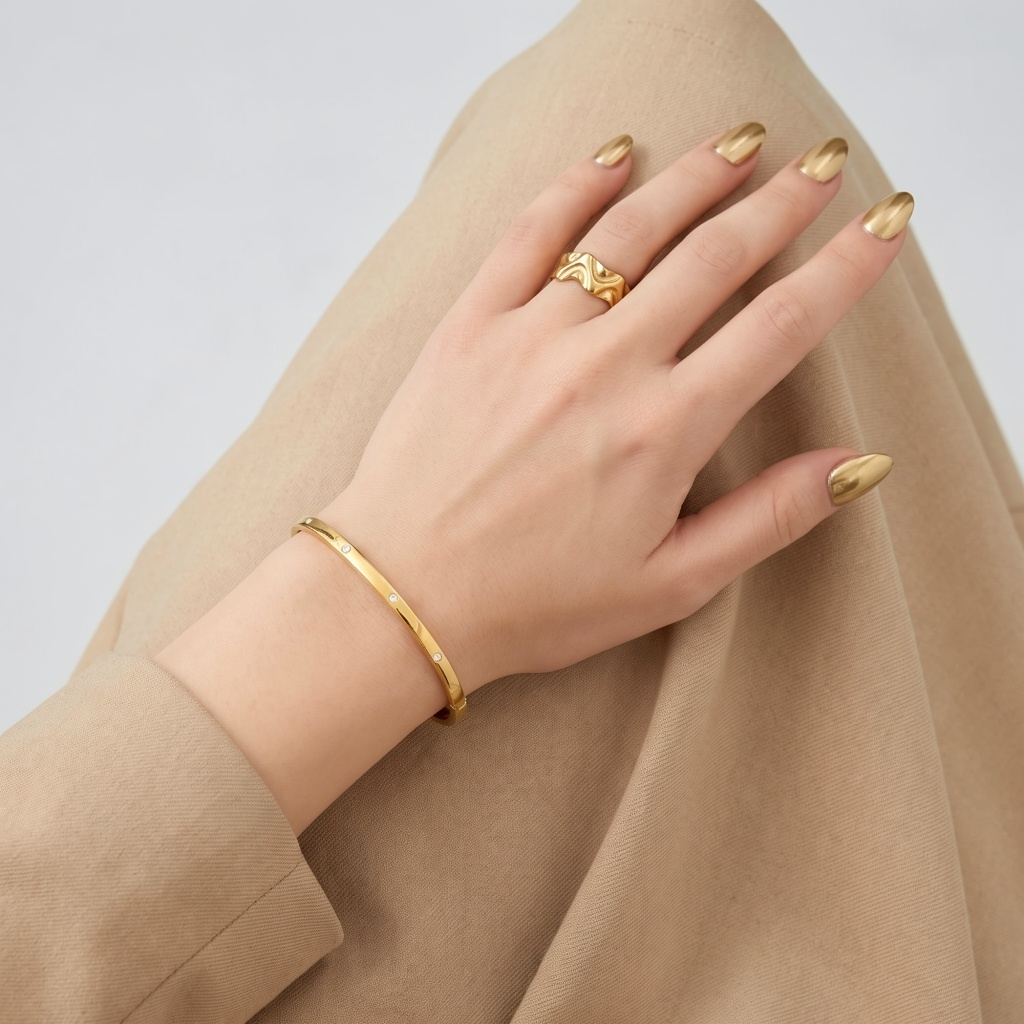 The Studded Bangle | Gold Crystal Dot Hinged Bracelet