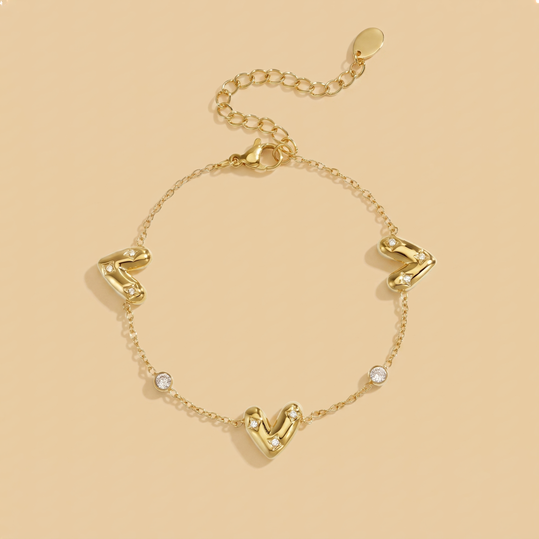 The Studded Heart Bracelet | Gold Crystal-Set Heart & Station Bracelet