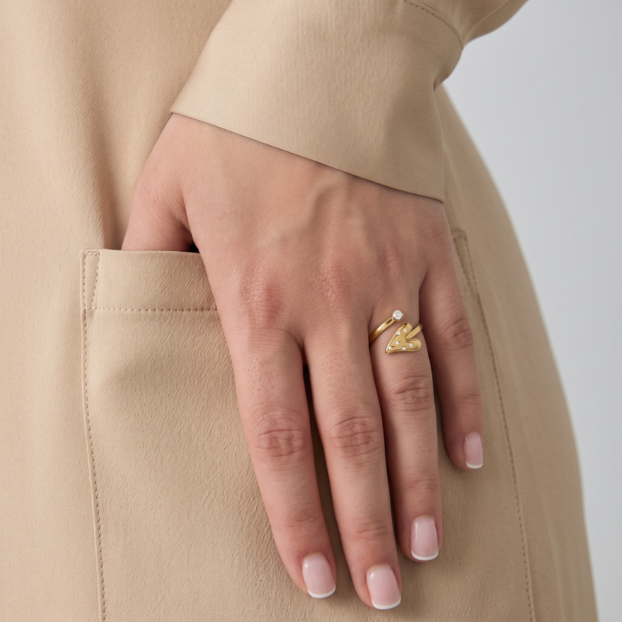 The Speckled Heart Ring | Gold Crystal-Studded Open Heart Ring