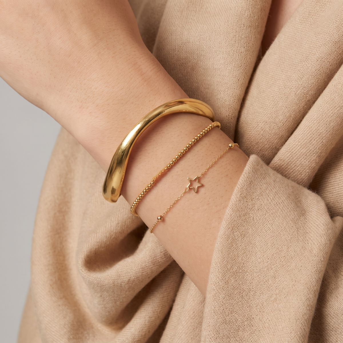 The Wave Cuff | Gold Sculptural Open Bangle